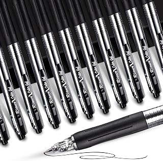 Fine Point Black Gel Ink Pens for Smooth Writing RIANCY Retractable Rollerball Pen for Back to School supply Note Taking Office class drawing Art supply,0.5mm tip with Grips (12 Pack)