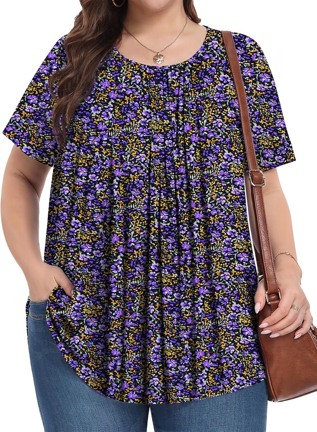 Womens Plus Size Tops Summer Shirts Tunic Short Sleeve Crew Neck Loose Fit Blouse 1X-5X - Image 3