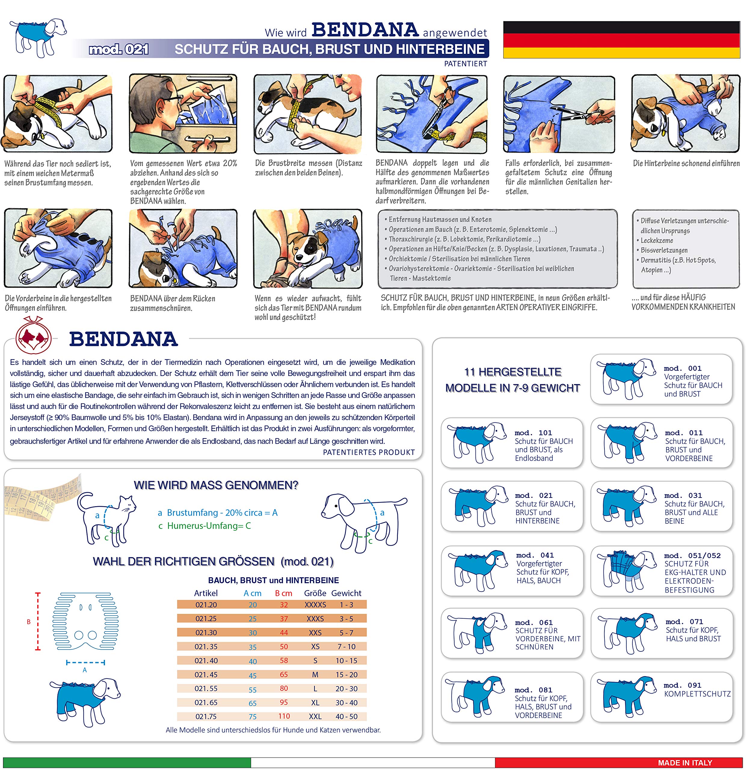 Traje postoperatorio para Perros y Gatos, Protege heridas y Vendajes, Garantiza higiene, Limpieza y Libertad de Movimiento. Modelo 021 - Abdomen, tórax y Miembros posteriores (XL)