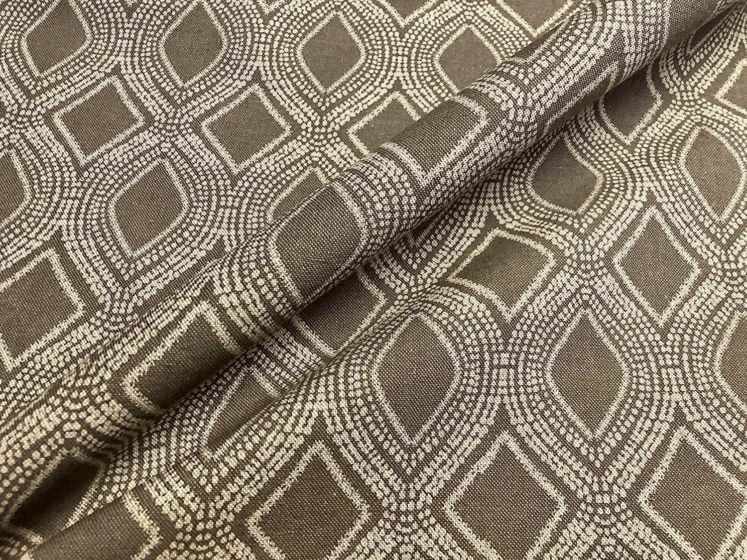 Art Deco Rhombus Damask Diamond Print Fabric Floral Cotton Material for Curtains Upholstery Home Decor - 140cm Wide Canvas - Taupe Grey (1 Metre)