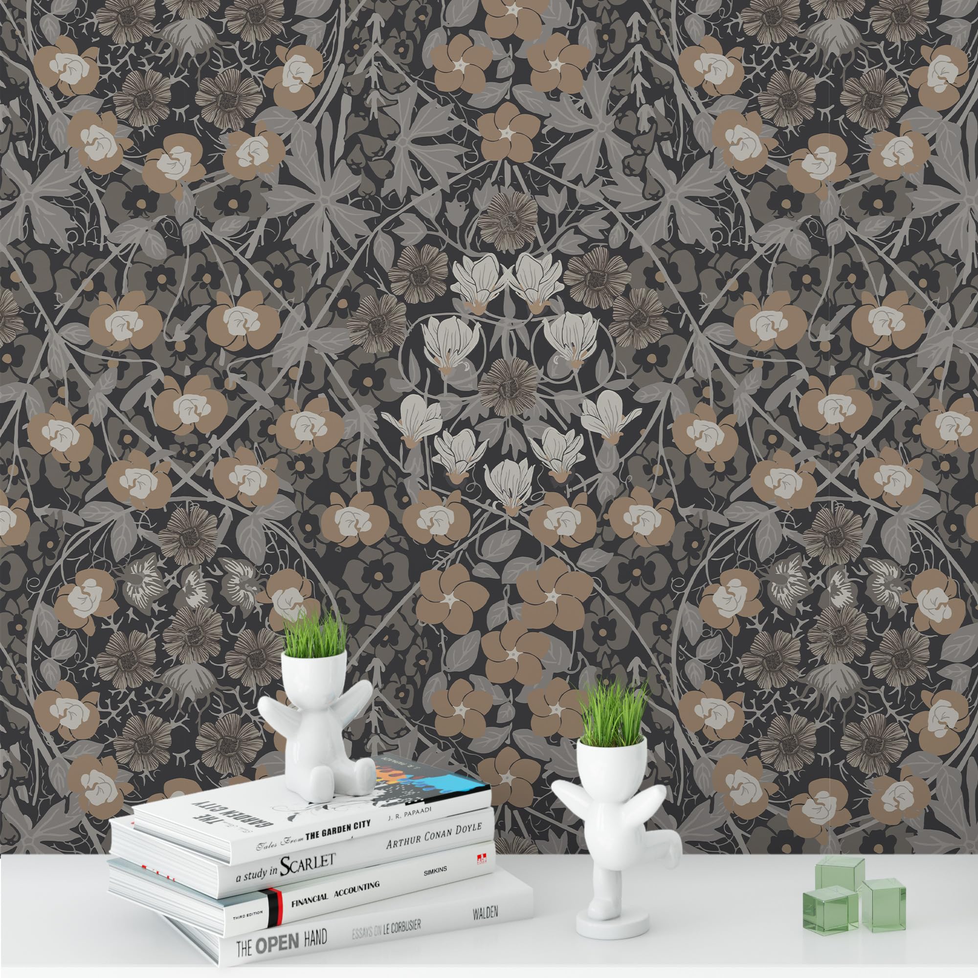 Peel and Stick Wallpaper for Home Decoration Kitchen Black Flower Wall Wallpaper Removable Vinyl Self Adhesive Shelf Paper & Drawer Liner Roll House, Workshop & Office 17.3" x 118" TH8094-3