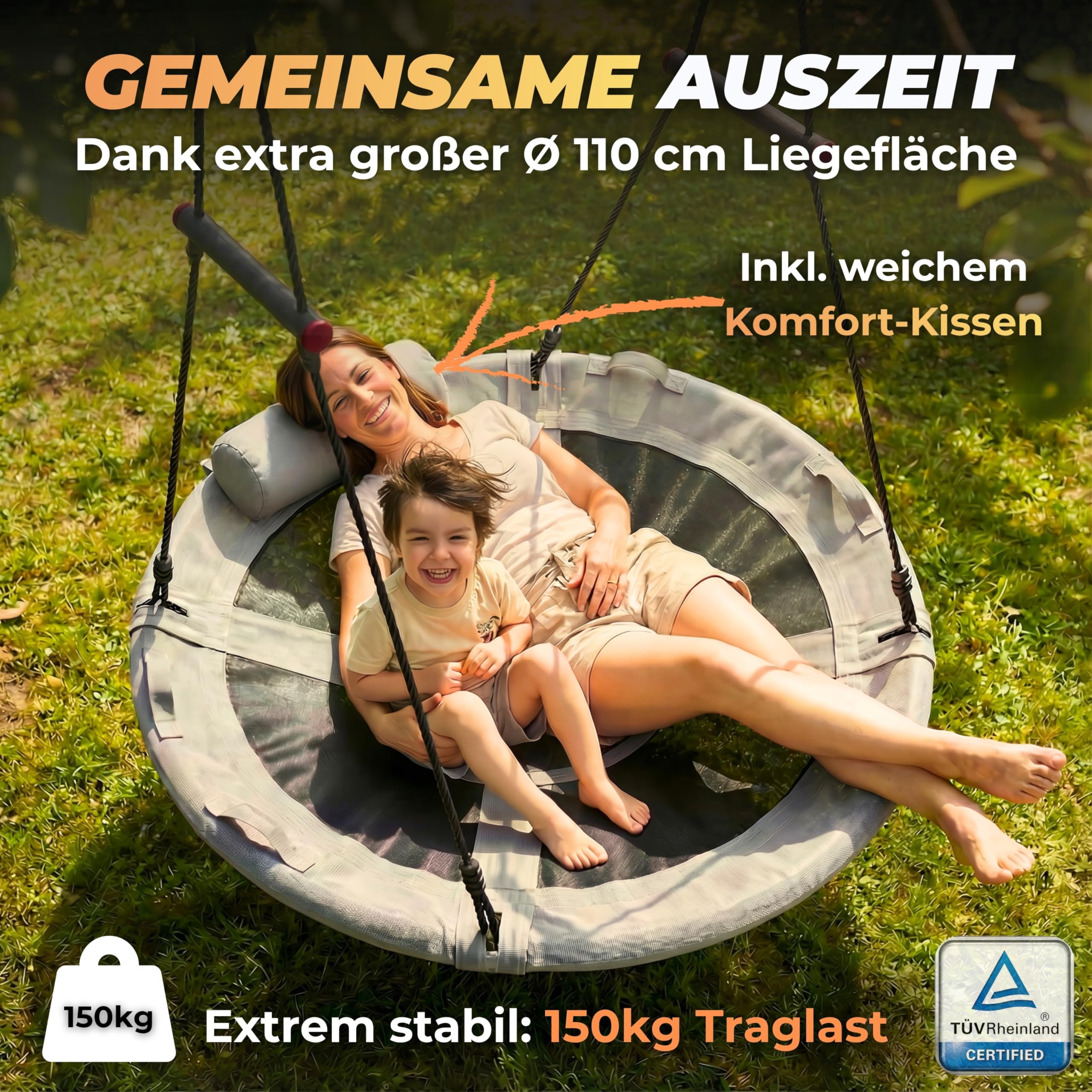 Nestschaukel Outdoor 110 cm, Kinderschaukel, Tellerschaukel, Grau, 150 kg