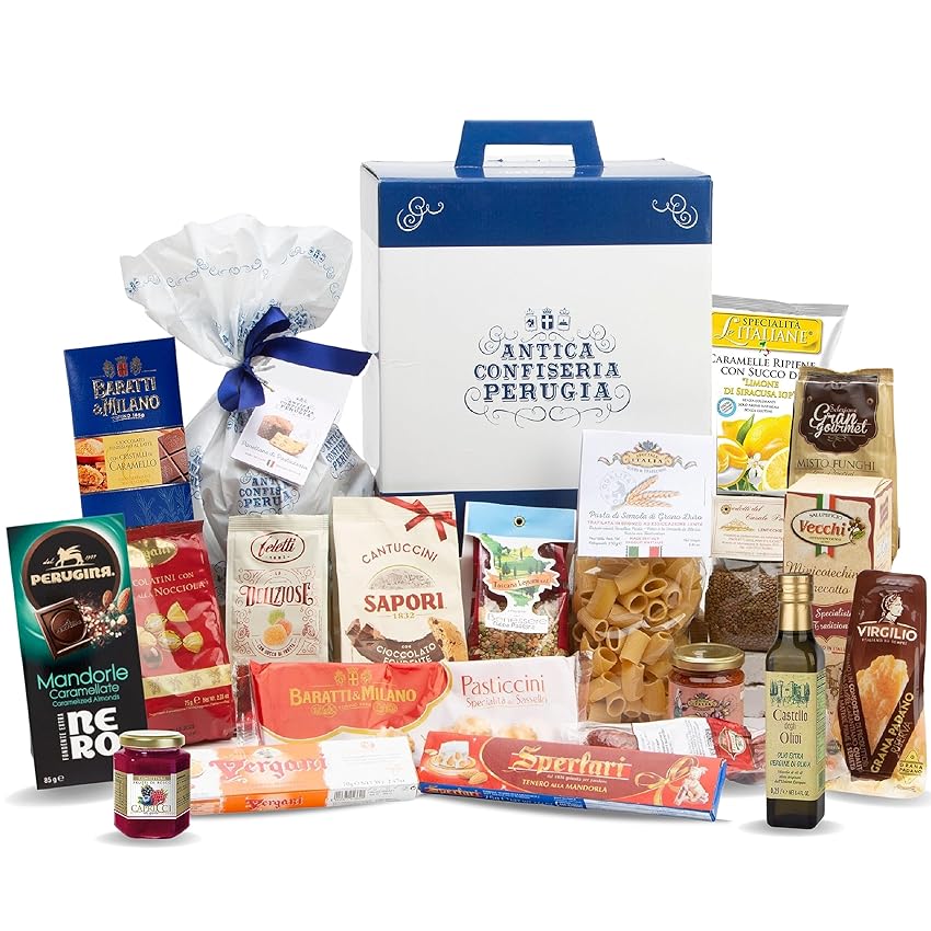 Immagine del prodotto Cesti Natalizi Speciale Italia – Confezione Regalo Alimentare Gran Gourmet, Cesto Natalizio Maxi Formato con Panettone da 500g, Prodotti Dolciari, Prodotti Gastronomici, 20 pezzi