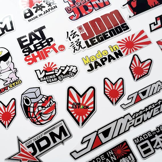 46Pcs Funny JDM Car Stickers Japan Flag Rising Sun Rear Window Stickers Japanese Kanji Graphics Motorcycle Helmet Decals