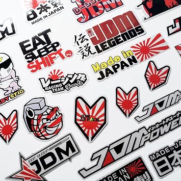 46Pcs Funny JDM Car Stickers Japan Flag Rising Sun Rear Window Stickers Japanese Kanji Graphics Motorcycle Helmet Decals