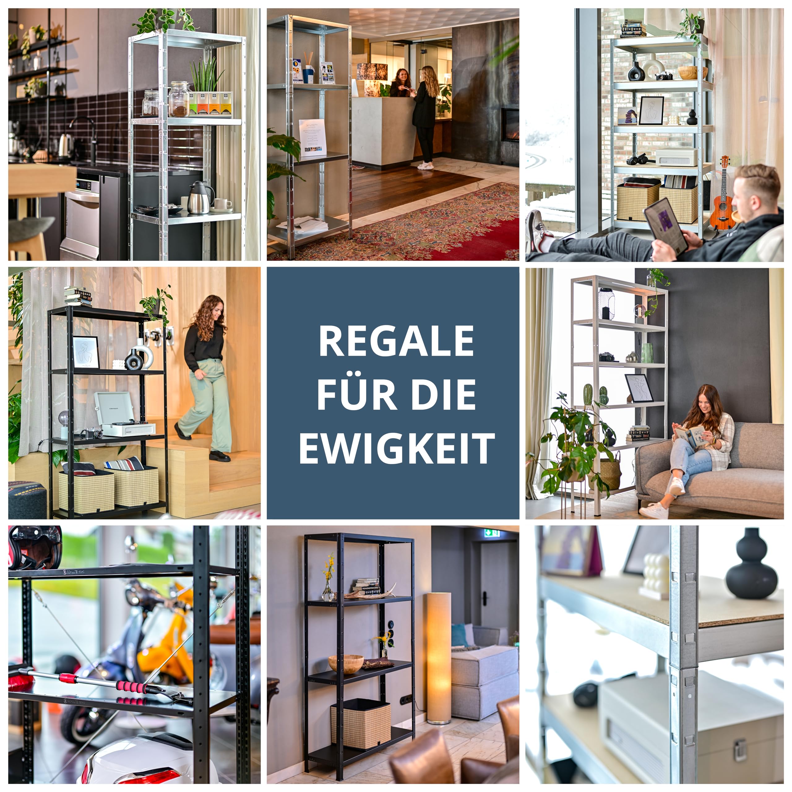 SCHULTE Regalwelt Steckregal mit 4 PowerMAX Fachböden, 65 kg Tragkraft, 190x100x40 cm (HxBxT), verzinkt (Lagerregal, Werkstattregal, Kellerregal, Garagenregal, Metallregal