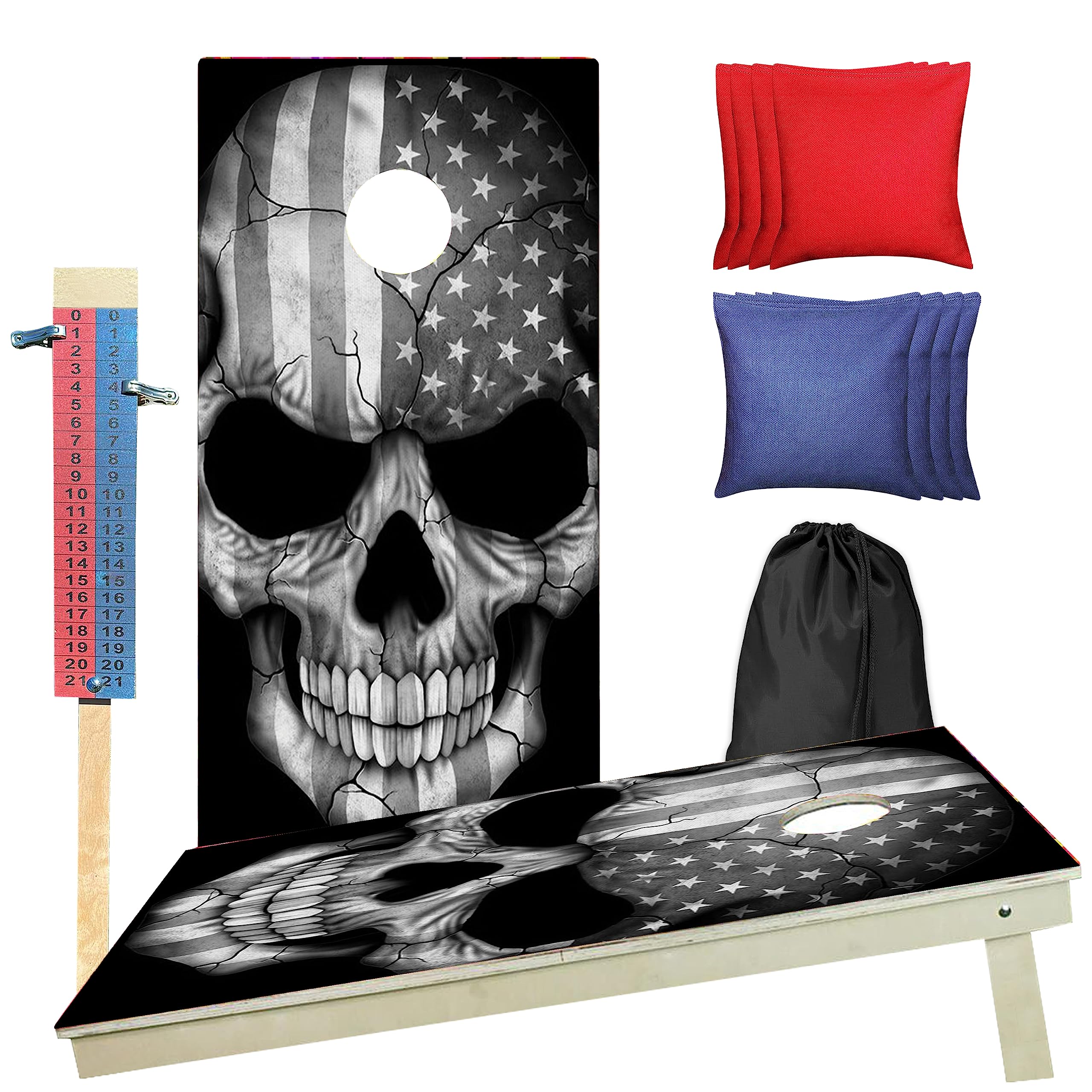 CornholeGamesUSA Handmade Premium Wooden Cornhole Board Set - Skull Series - Handmade in USA, Regulation Size 2'x4', Made of Baltic Birch | Includes 8