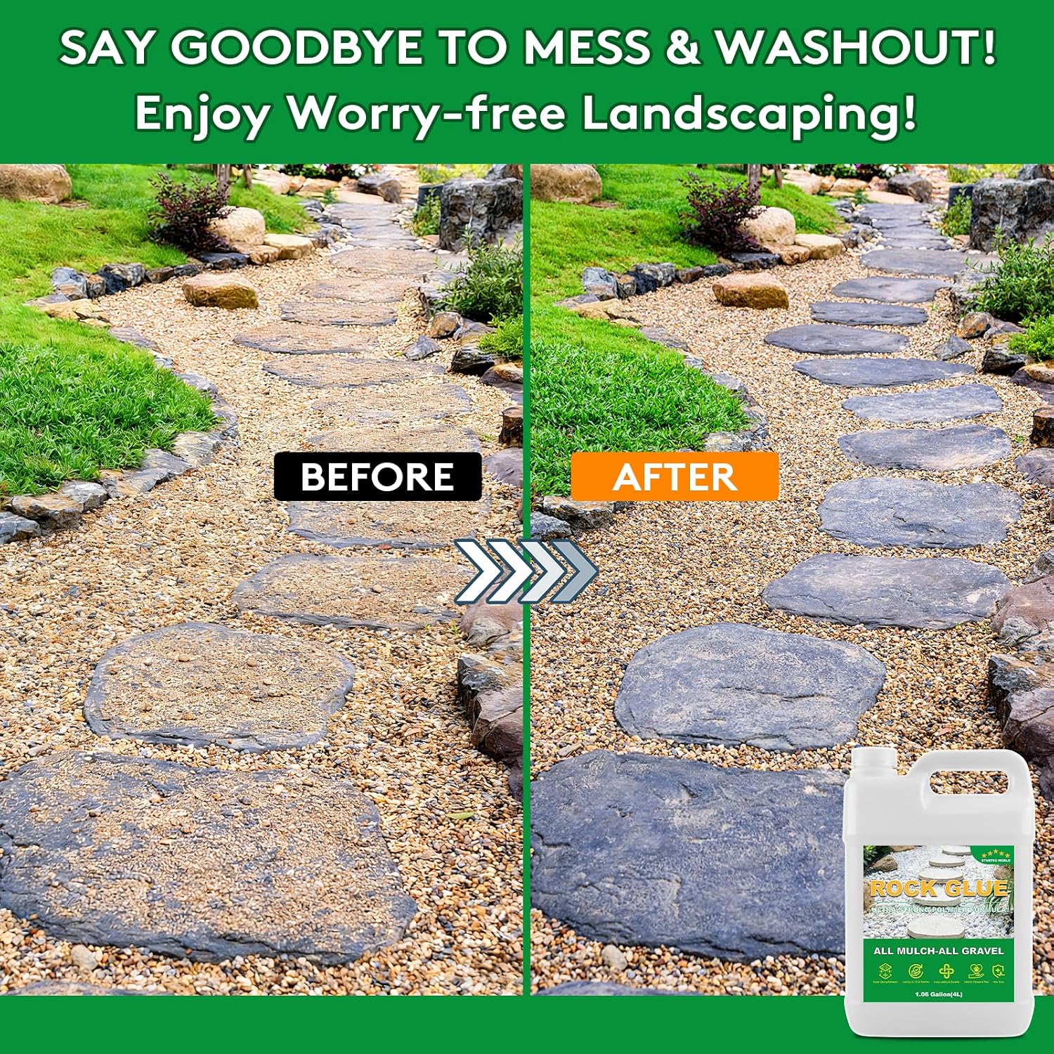 Rock Glue, Mulch Glue for Landscaping 1.06 Gallon – Concentrated Gravel Binder & Stone Adhesive for Gravel,Pebbles– Clear Stabilizer for Landscape, Walkways, Patios, Driveways