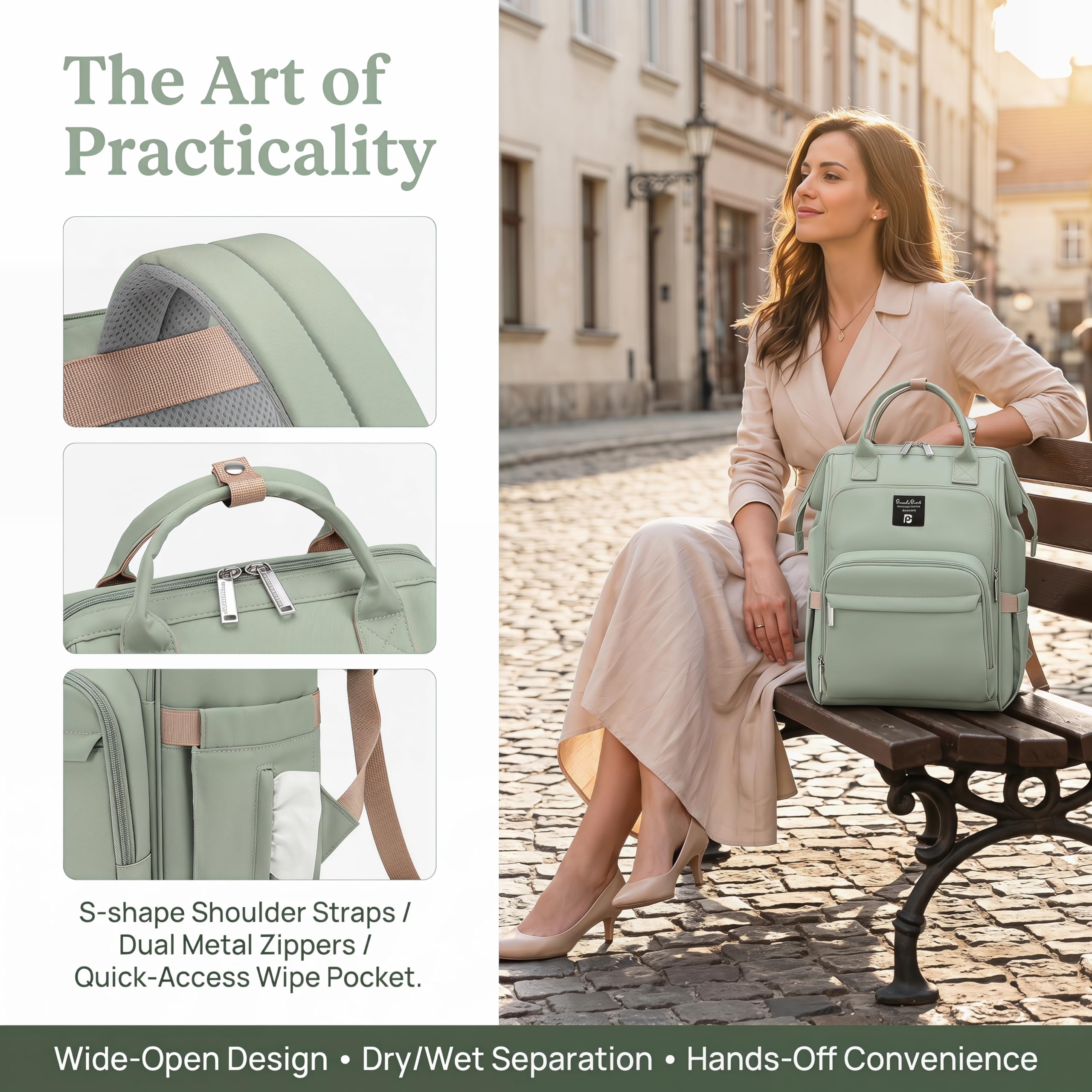 Pomelo Best Sac à Dos à Langer Bébé, Grande Capacité Imperméable – Style Macaron Pastel, Tapis à Langer Inclus, Sangles de Poussette, Sac Multifonctionnel pour Maman et Papa – Idéal Voyage & Quotidien