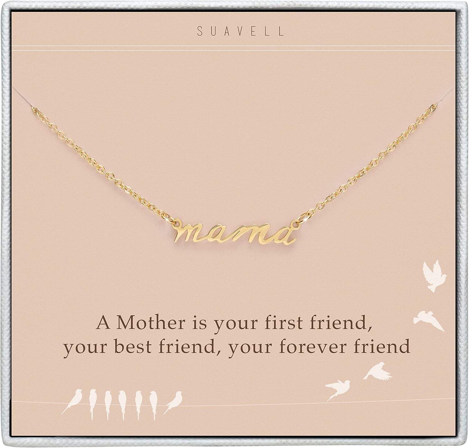 Suavell Mama Necklace - Gold Dipped Momma Necklace for Women - Expecting Mom Gift - For New Mother to Be - Mama Gifts for Expecting Mothers - New Mommy Present - Mother’s Day Jewelry