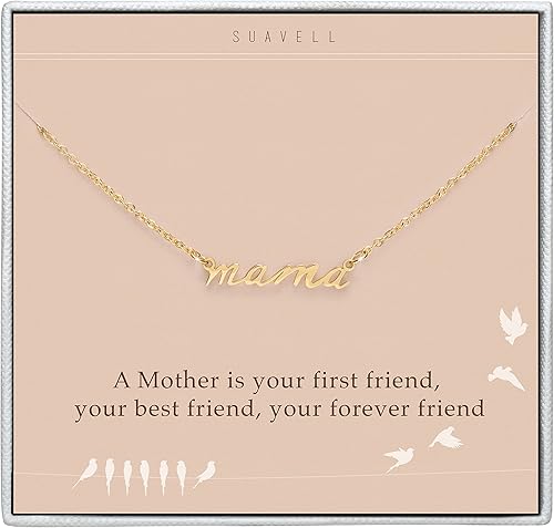 Suavell Mama Necklace - Gold Dipped Momma Necklace for Women - Expecting Mom Gift - For New Mom or Mother to Be - Mama Gifts for Expecting Mothers -