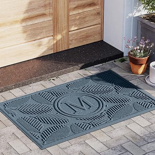 Miniatura 7 de Bungalow Flooring Tapete con monograma Waterhog para puerta, 2 x 3 pies, fabricado en Estados Unidos, revestimiento decorativo personalizable,