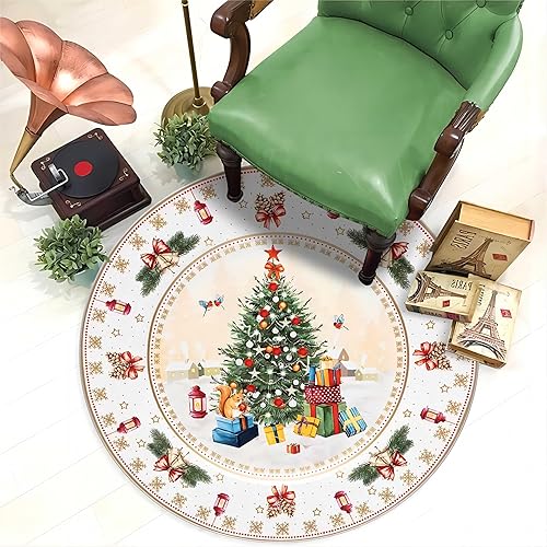Miniatura 3 de Alfombra de área de Navidad, 4 pies, alfombra redonda de Navidad, alfombra de Navidad para sala de estar, decoración de Navidad, alfombra redonda