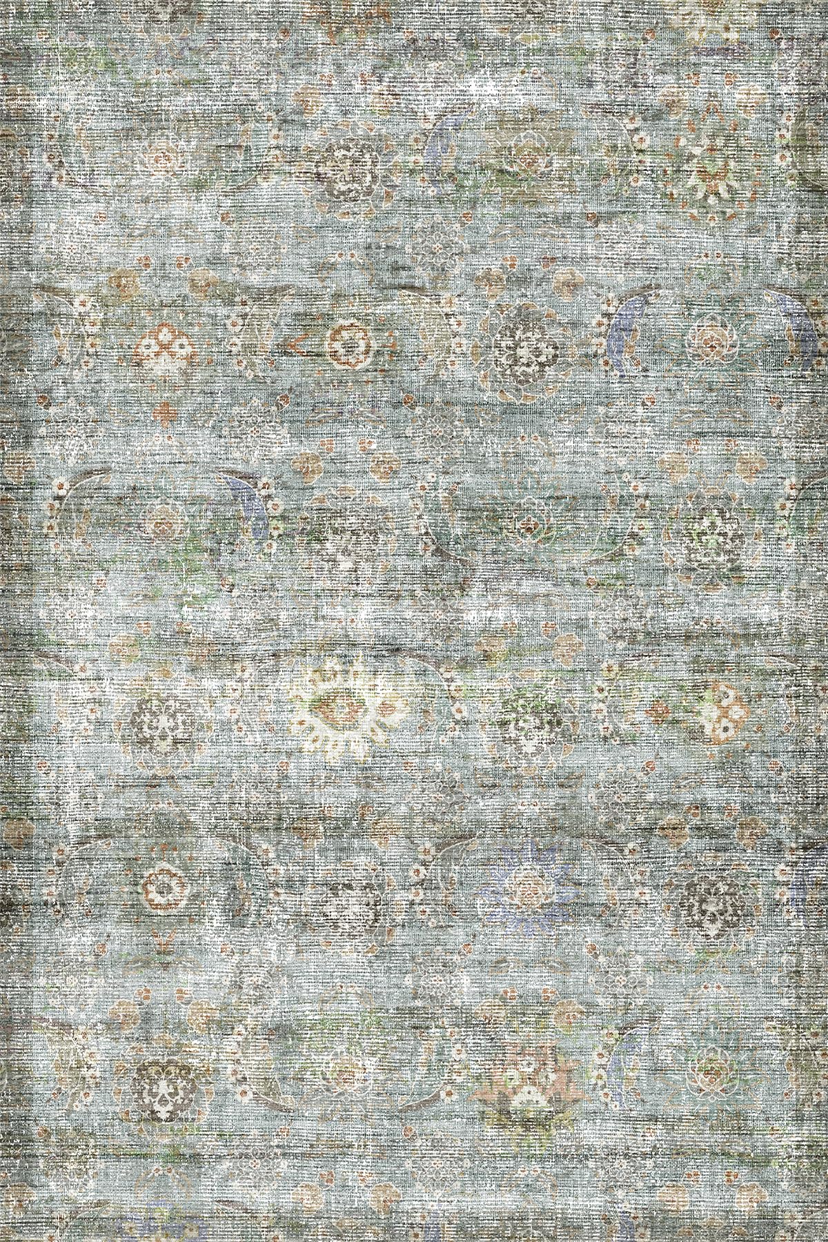 Bliss Vintage Desenli Şönil Pamuk Tabanlı Yıkanabilir Kaymaz Antibakteriyel Salon Halısı 140x200