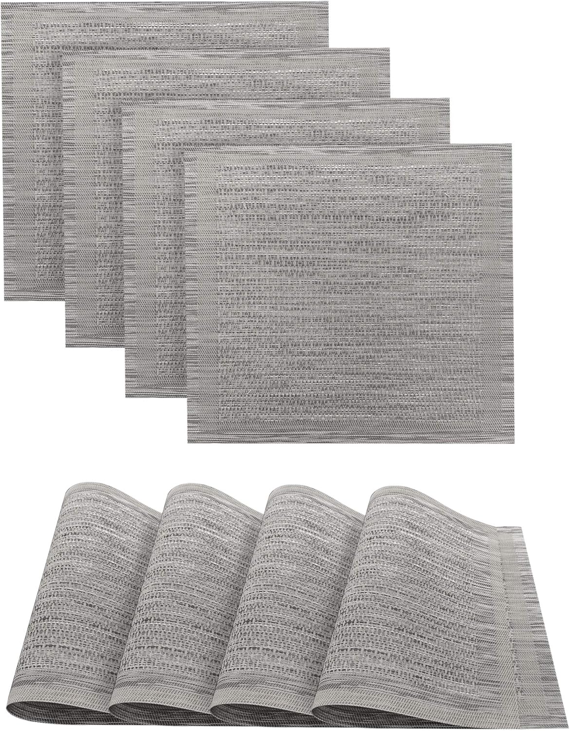 Dainty Home Silver Geneva Square Vinyl Placemats - Heat Resistant Placemats, Non-Slip, Easy Clean Placemats for Elegant Dining - 15"x15" Set of 4 - Perfect for Stylish, Modern Homes