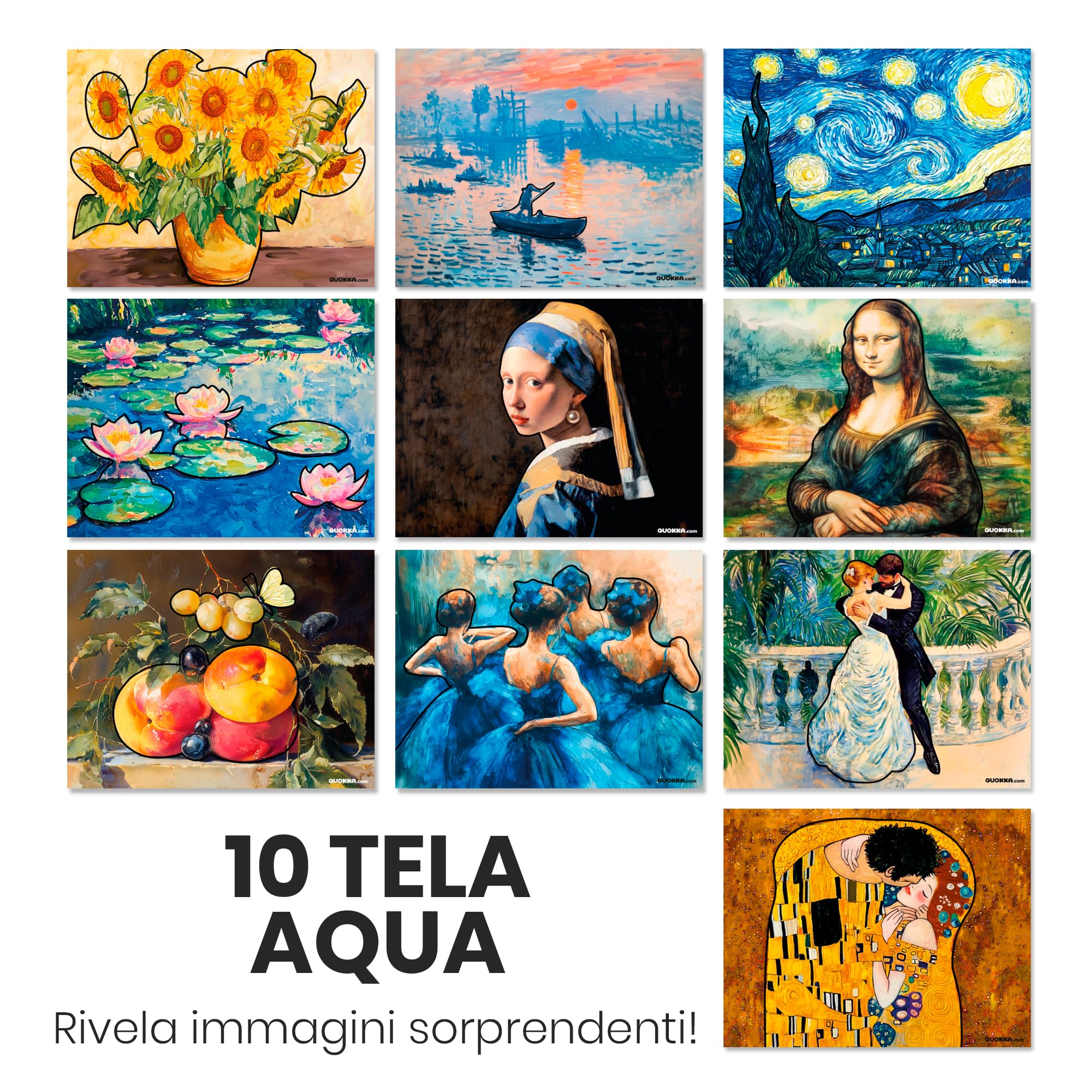QUOKKA Confezione da 10 Carte per Acquerello Attività di Pittura per Anziani - Galleria dei grandi - Prodotti Disegno l'Alzheimer - Attività Persone con Demenza - Artigianato Anziani