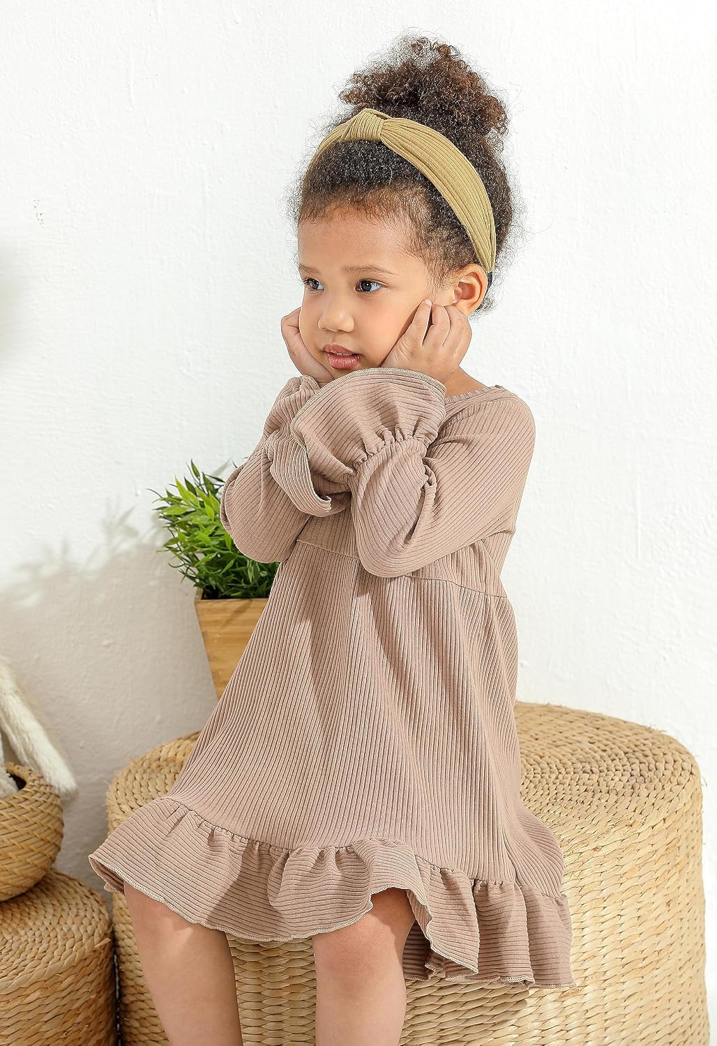 YOUNGER TREE Toddler Baby Girls Fall Clothing Solid Cotton Pit Irregular Skirt Winter Dress Long Sleeve Skirt Outfits