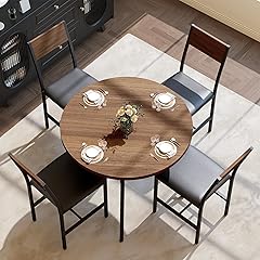 Pamapic Walnut Round Dining Table Set