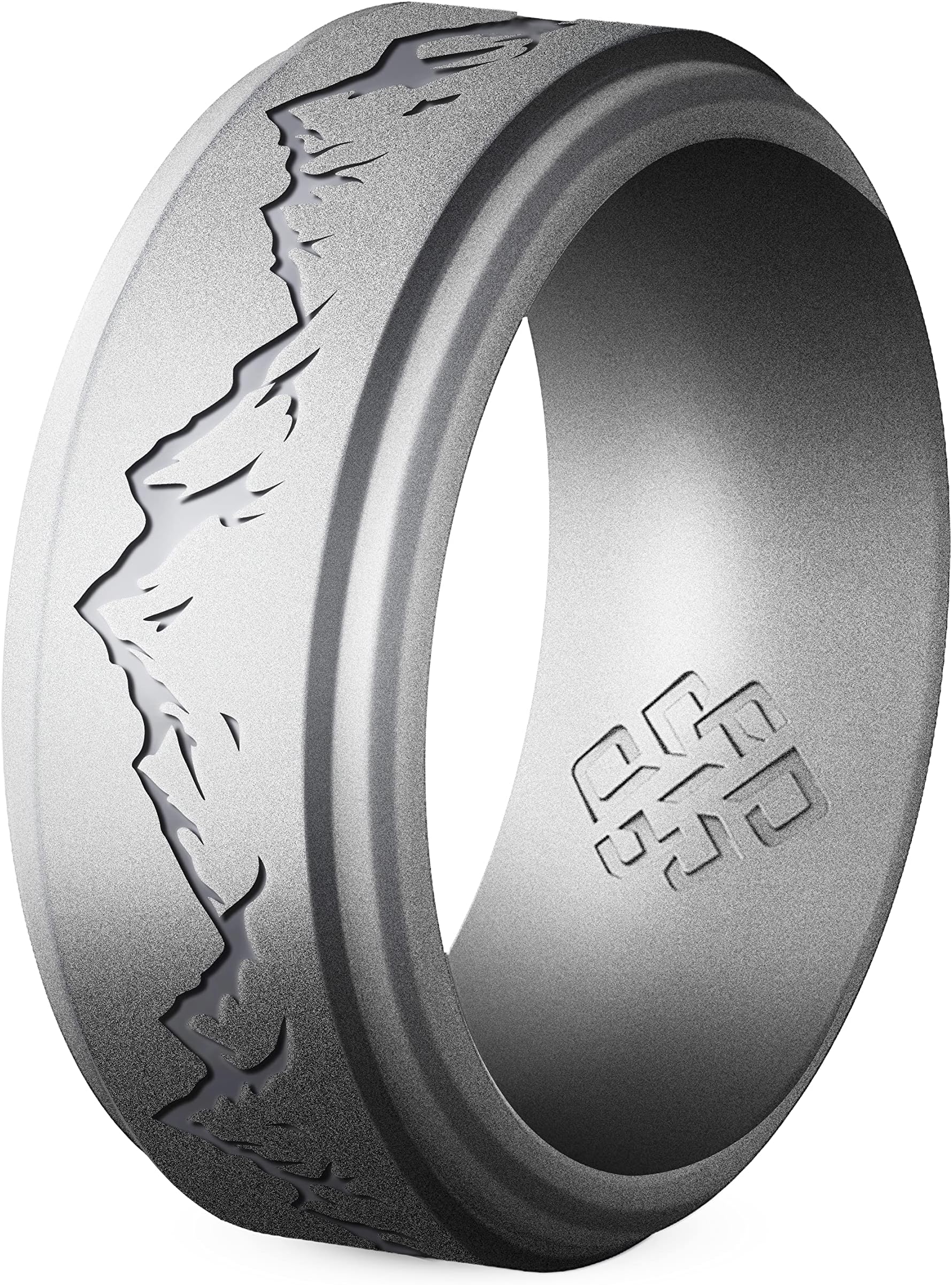 Knot TheoryKnot Theory Silicone Ring for Men – Mountain, Waves, Forest Engraving - 8mm Bandwidth Breathable Comfort Fit