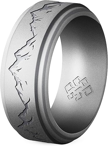 Miniatura 1 de Knot Theory Anillo de silicona para hombre, grabado de montaña, ondas, bosque, ancho de banda de 0.315 pulgadas, transpirable, ajuste cómodo