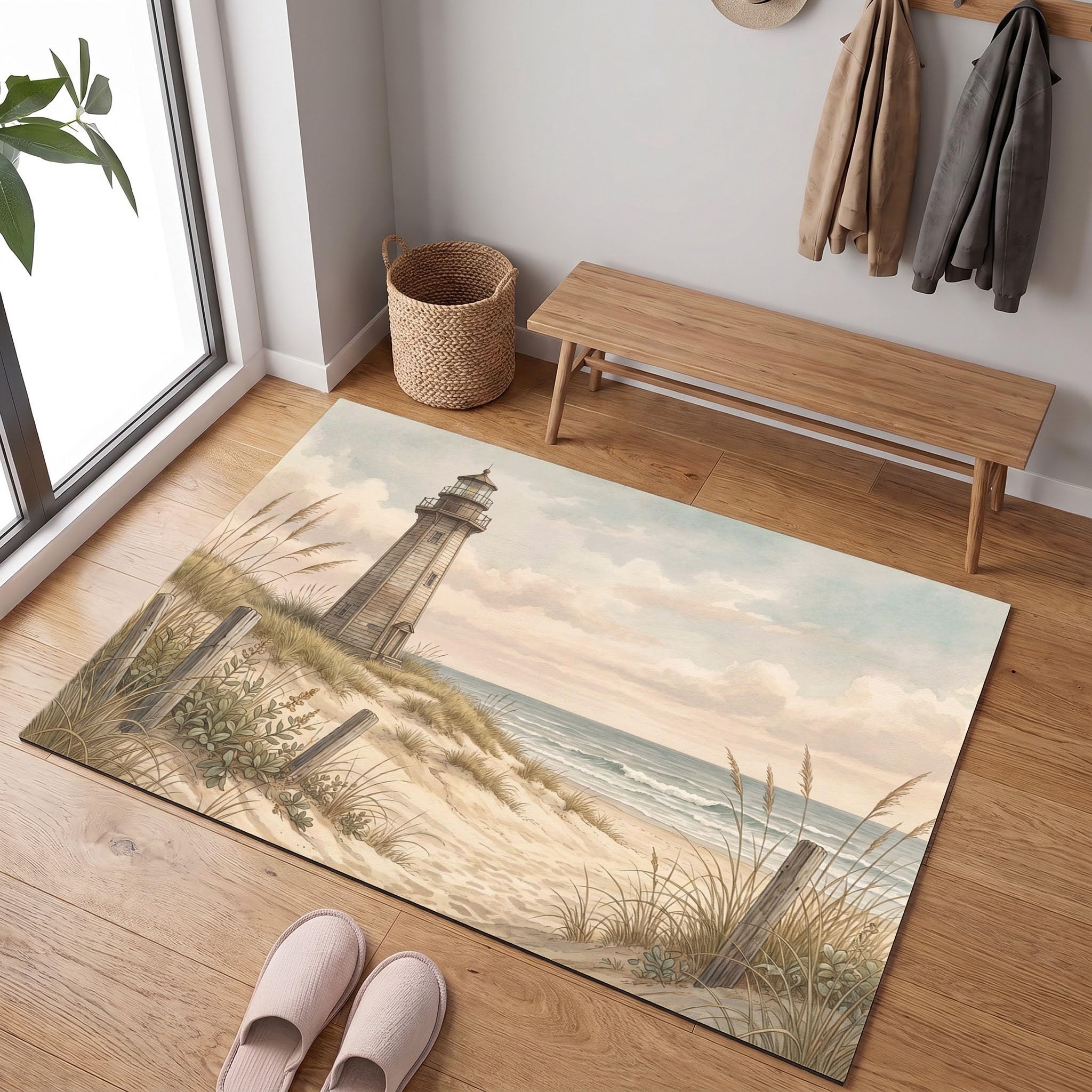 Beige Clair Paysages Côtierspaillasson Durable Et Antidérapant Retient L’Eau Et Les Saletés Facile À Nettoyerpaillasson Interieur80 X 120 Cm Tapis D'Entrée Antidérapant