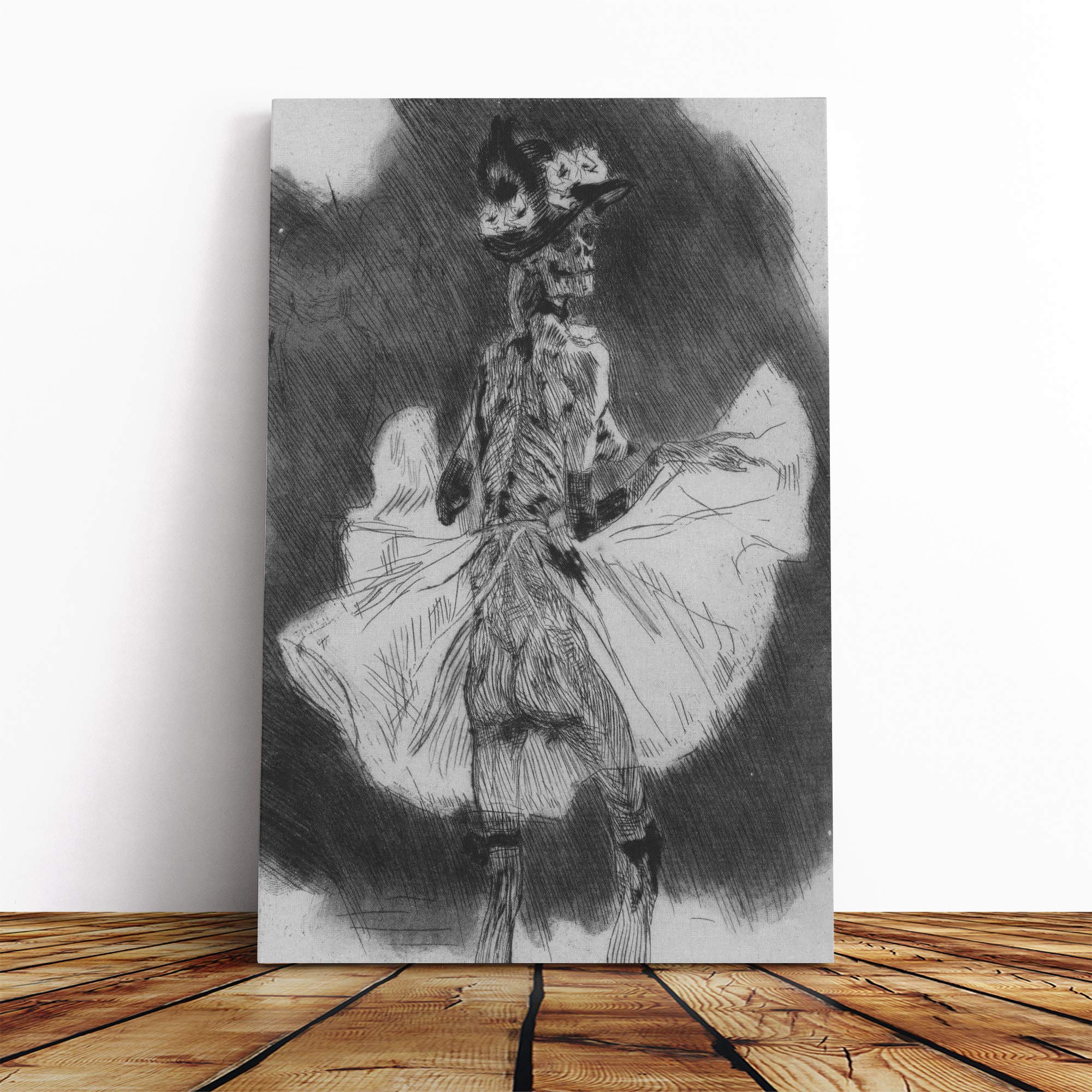 Felicien Rops Dancing Death Canvas Print | Gallery Wrapped 30mm Frame Wall Art | 30x20 inches | Ready to Hang | Modern Picture | Living Room Bedroom Lounge Office