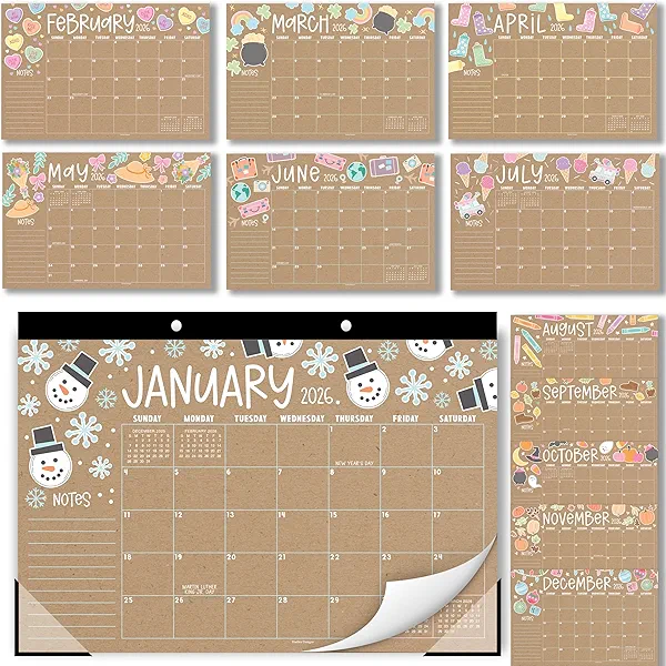 Hadley Designs Large Desk Calendar 2026-2027 - Monthly Teacher Desk Calendars 2026-2027 Desktop Calendar 2026, 18 Month 2026 Desktop Calendars, Cute Kraft Theme Classroom Decor Teacher Must Haves