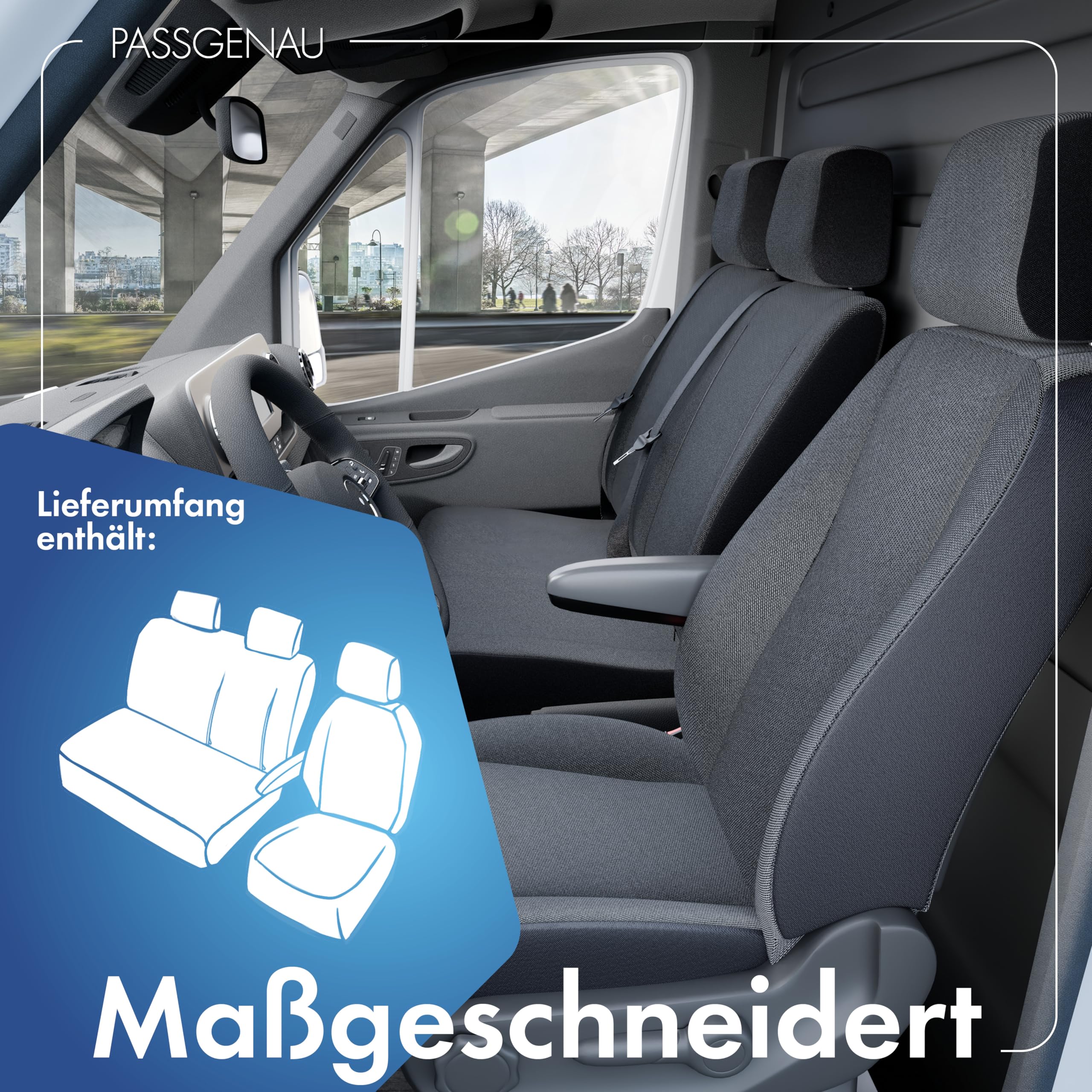 Walser Transporter Sitzbezüge Auto für Peugeot Boxer, 1 Einzelsitz vorne (Aussparung Armlehne rechts) & Doppelbank, Sitzbezüge aus Stoff, Sitzschoner, Sitzauflagen Set für Van
