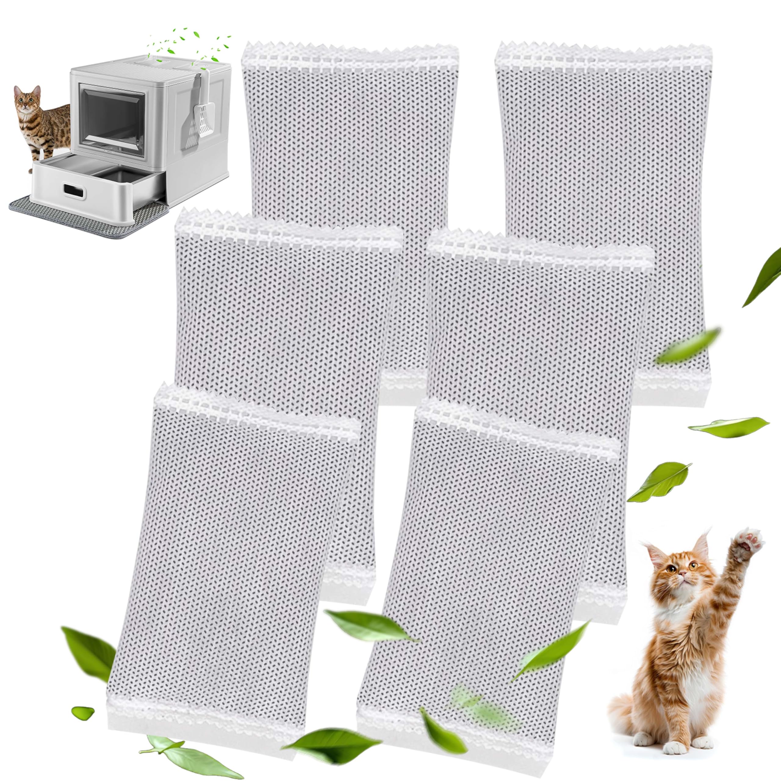 Marchul 6 filtri per lettiera per gatti, eliminatore di odori universale per lettiera chiusa per gatti, ricariche di filtri in carbone attivo naturale per il controllo degli odori nella lettiera