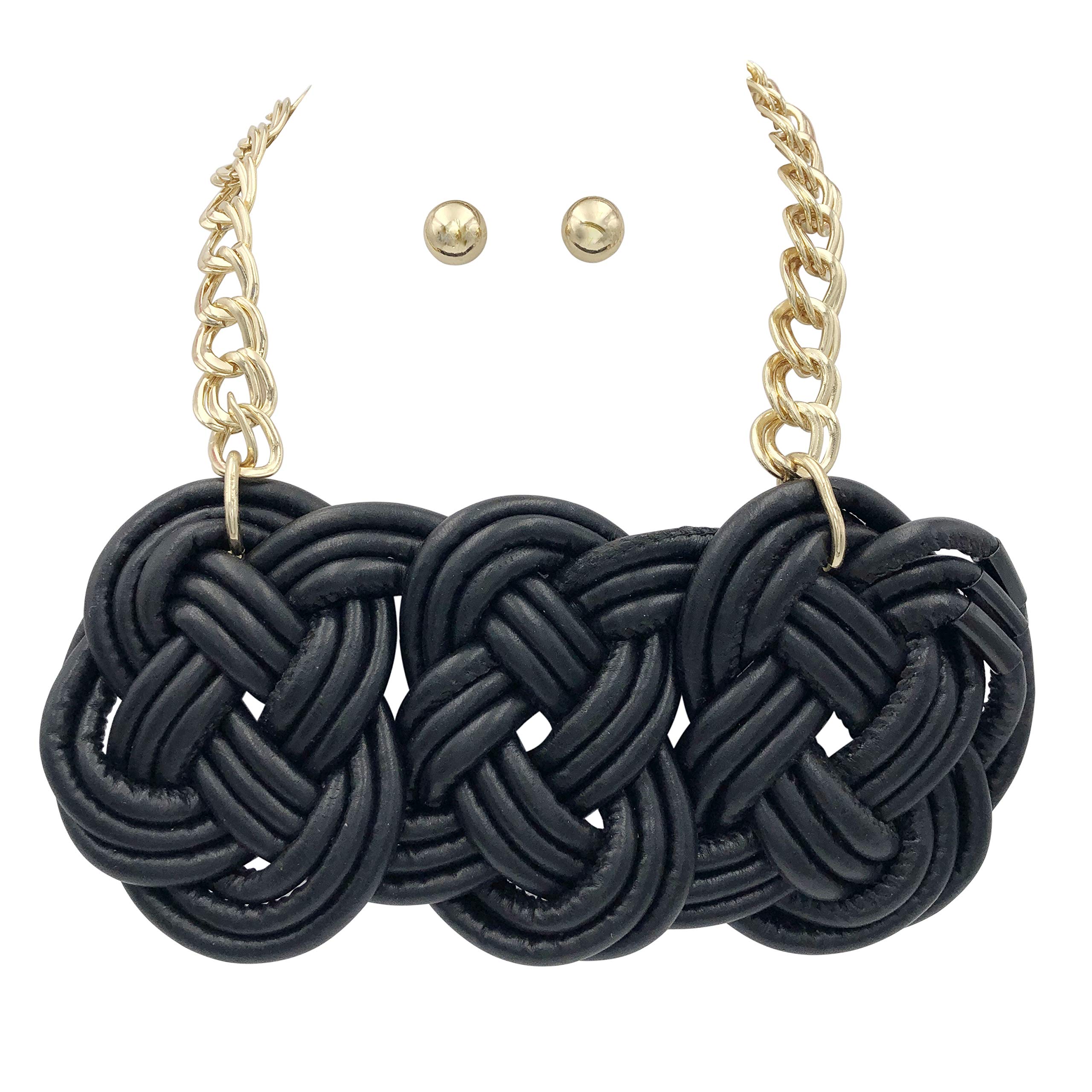Gypsy JewelsFaux Leather Braided Chunky Big Bold Statement Unique Funky Large Necklace & Earrings Set