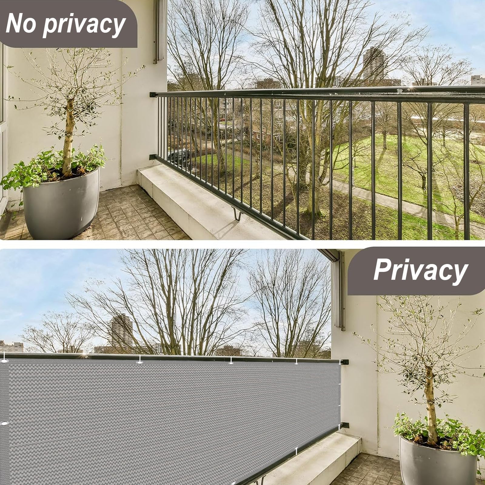 Ekran Prywatności Na Balkon 130 x 430 cm Ochrona Przed Promieniowaniem UV Odporna Na Warunki Atmosferyczne Ekran Ogrodzenia Na Balkon I Patio Do Balkonu I Patio, Szary