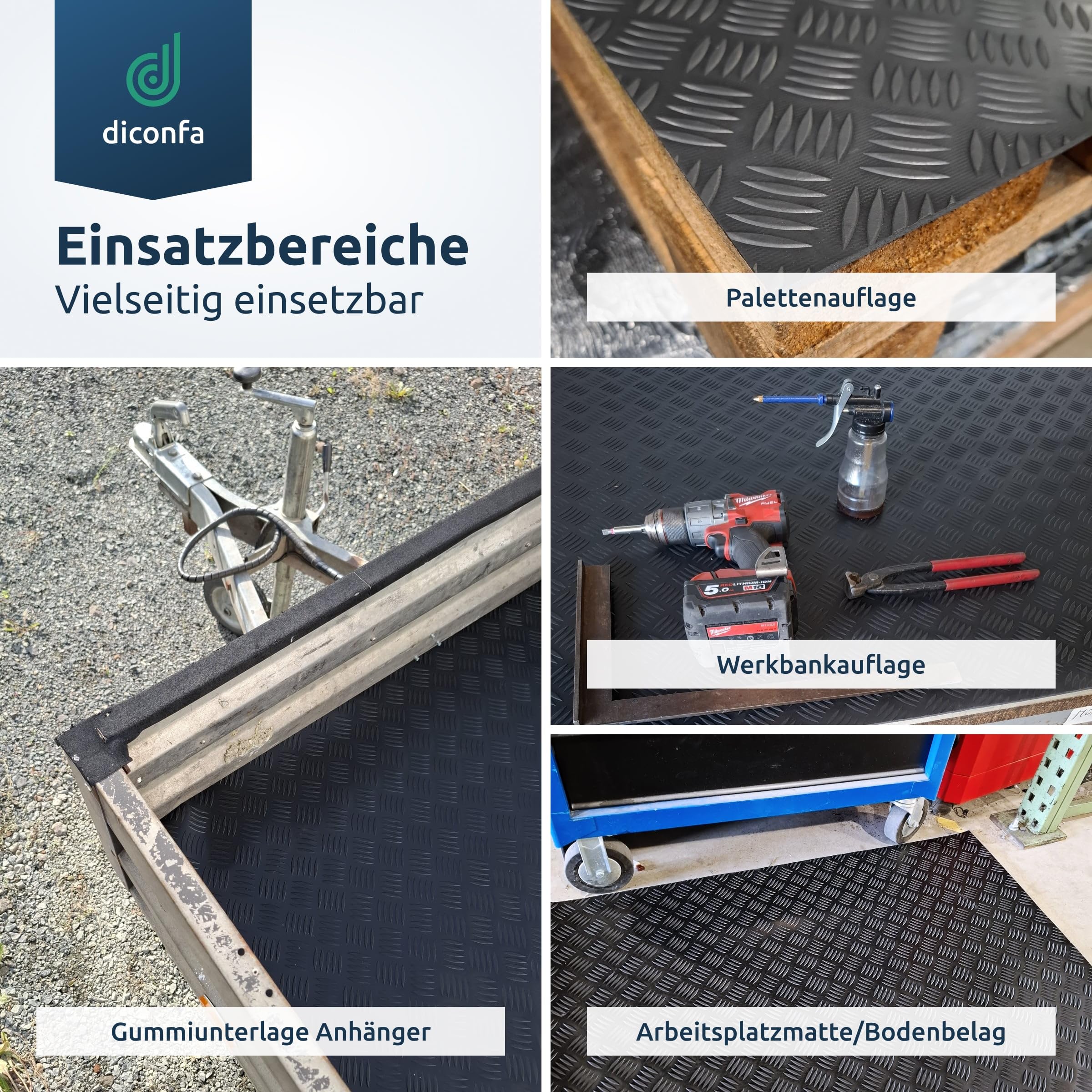 diconfa Gummi-Matte Hammerschlag-Matte 3mm stark - BREITE 0,05m bis 1,6m - LÄNGE 0,05m bis 10m - Auswahl 120 x 135cm (1200 x 1350mm) - UV-stabil geruchsarm rutschfest Riffelblechmatte Riffelmatte
