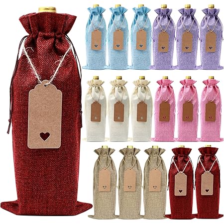 Bulk Burlap Wine Bottle Gift Bags With Drawstring Jute Wine - View #5