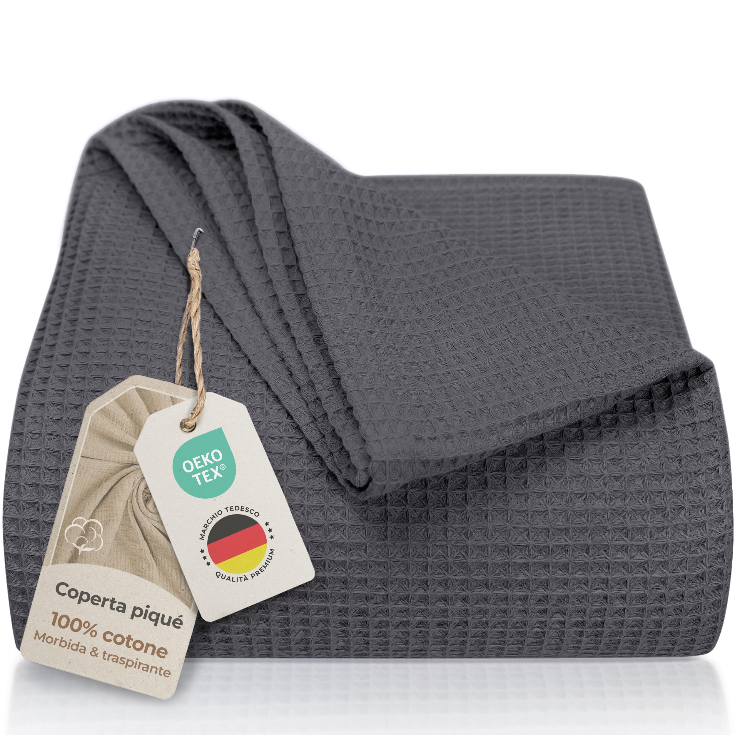 LAYNENBURG Premium Bedspread 180 x 220 cm - Waffle Pique 100% Cotton - Lightweight Blanket Waffle Look - Cotton Blanket as Bed Throw, Sofa Throw, Couch Throw - Sofa Blanket (Anthracite)-image-17