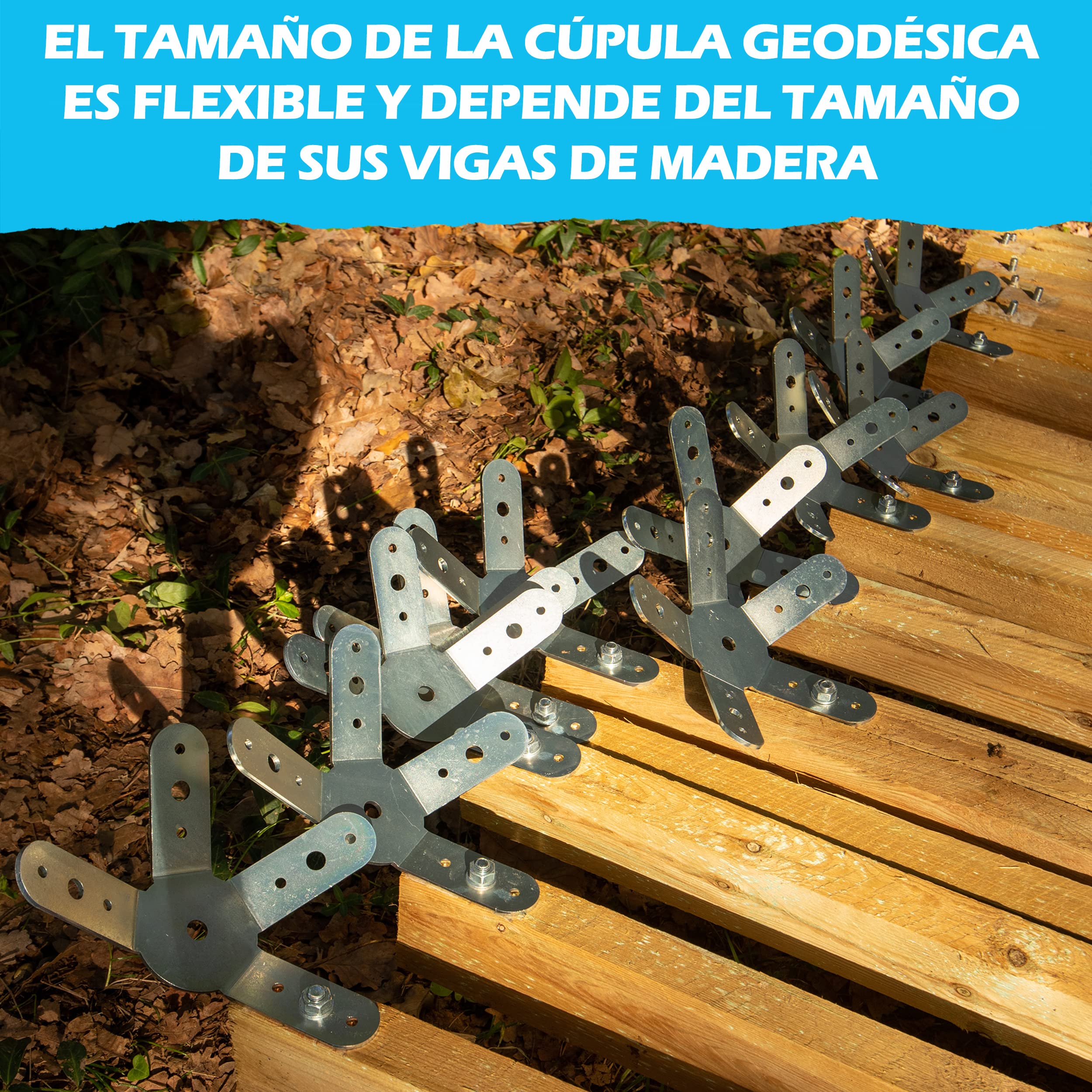 Domo geodésico DOMESTAR: Kit de 11 conectores de montaje de metal de acero galvanizado para cúpula de 1 V: invernadero, hamacas, taller, cabaña de jardín, refugio de sabuesos, mosquitera exterior