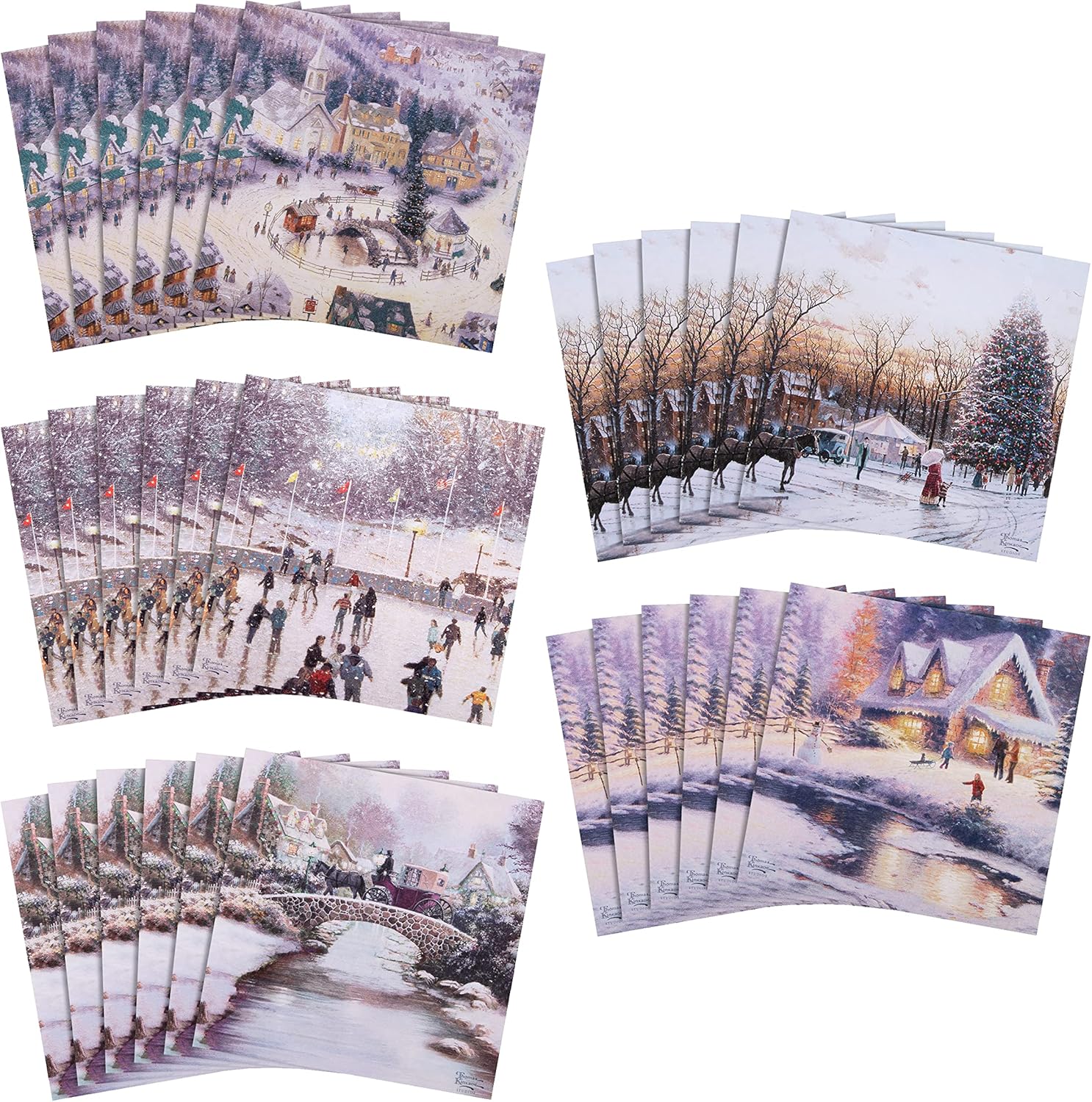 Hallmark Multipack Christmas Cards, Charity Cards, Pack of 30 in 5 Thomas Kinkade Designs, Ice Skating, Winter Activities