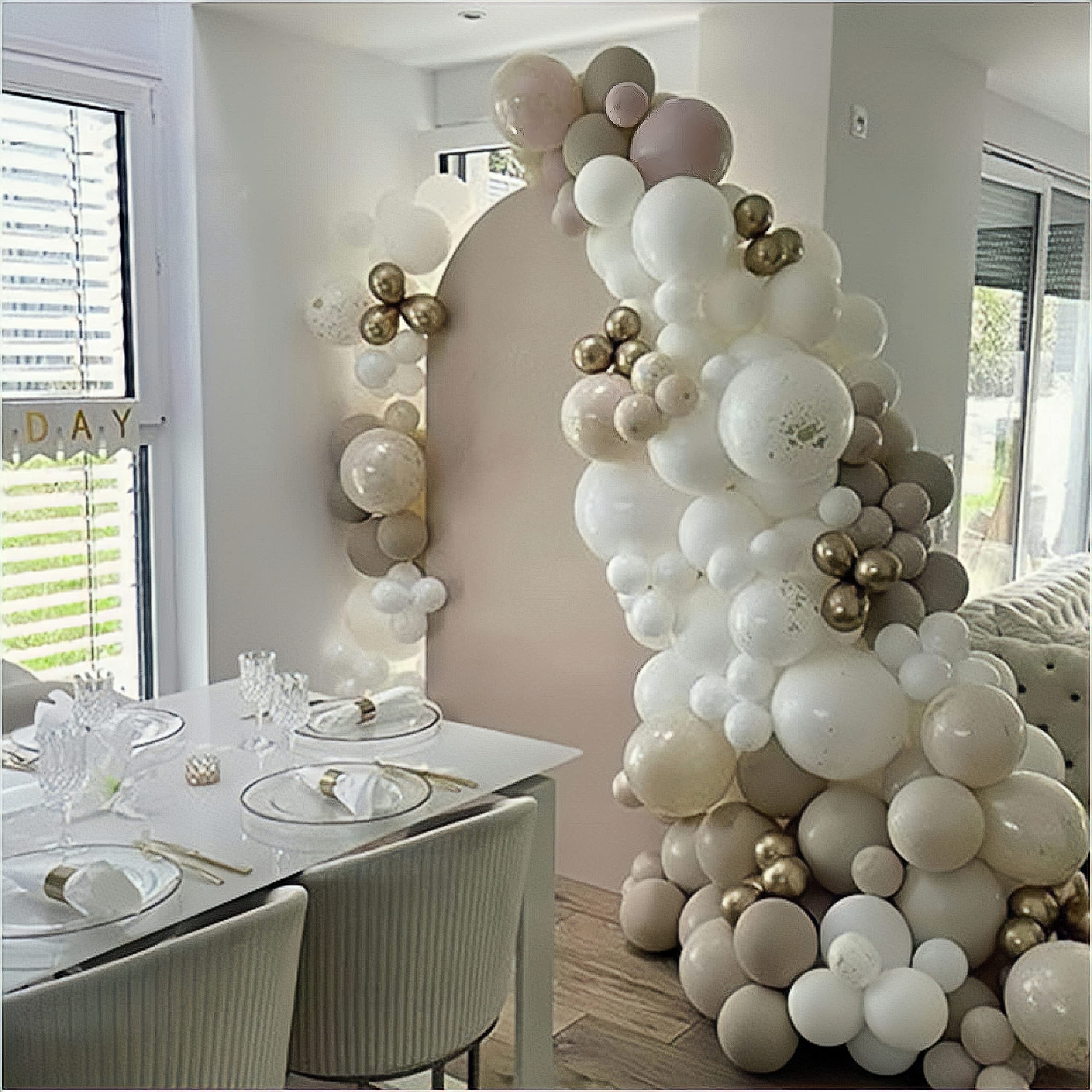 155PCS White and Gold Balloon Garland Kit, Sand Color Balloon Garland, White, Gold, Natural Sand Color Latex Balloons Set for Wedding Birthday Party Baby Shower Backdrop Decoration