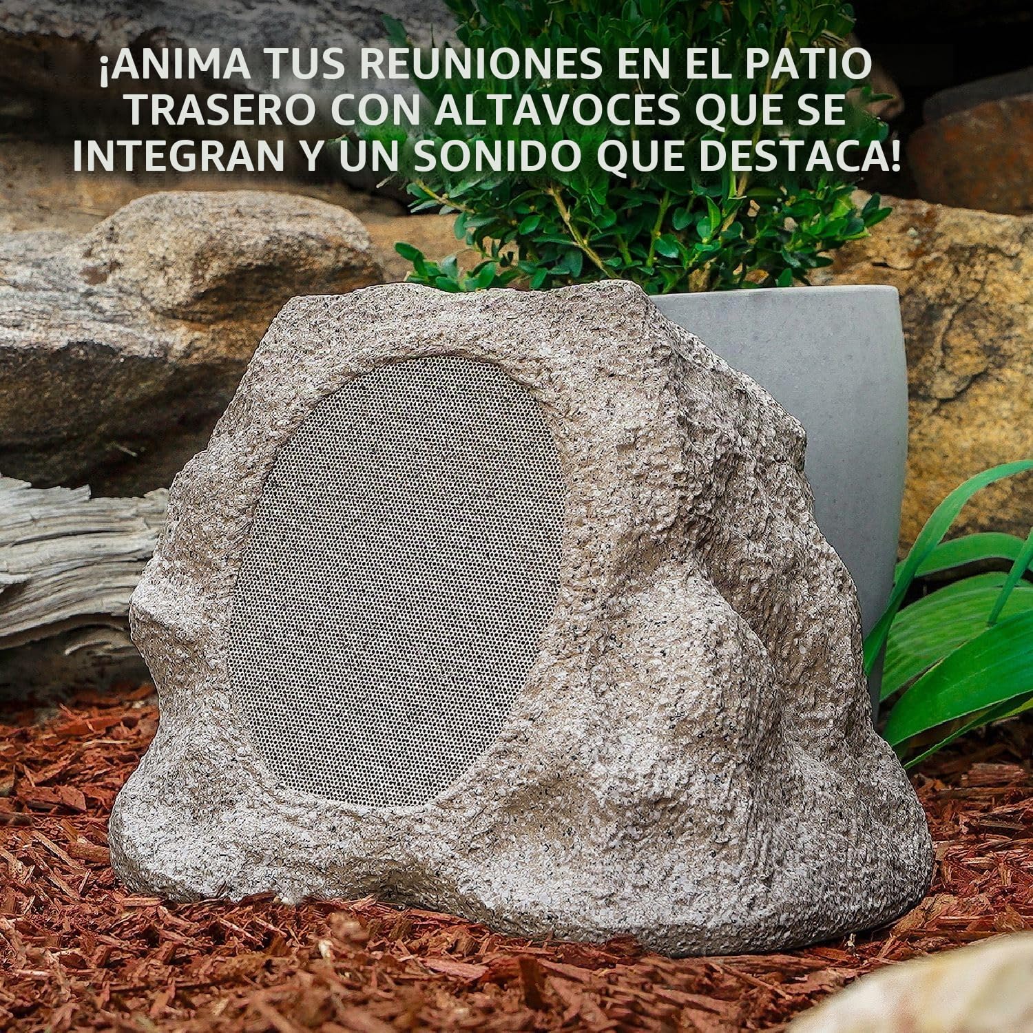 VICTROLA Rock Speaker Connect Stone – Altavoz inalámbrico para Exteriores con Bluetooth 5.3, 22 Horas de autonomía, Carga Solar, Conecta hasta 20 Altavoces Tipo Roca, Resistente al Agua y Polvo IP65
