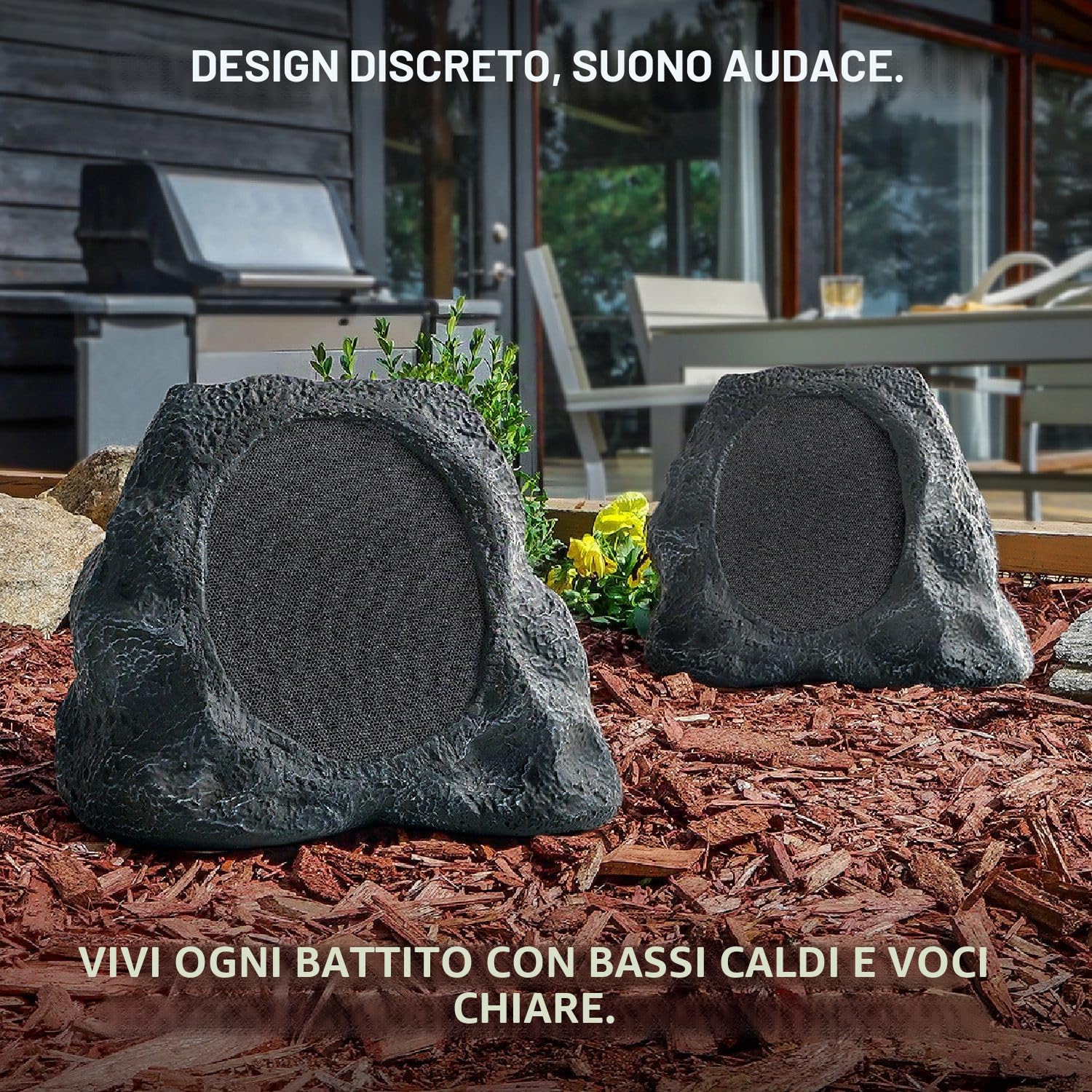 VICTROLA Rock Speaker Connect – Altoparlante da esterno a forma di pietra con Bluetooth 5.3, 22 h di autonomia, ricarica solare, connessione multi-speaker e certificazione IP65 (Grigio pietra) | Altoparlante esterno a forma di roccia, Bluetooth 5.3, caric