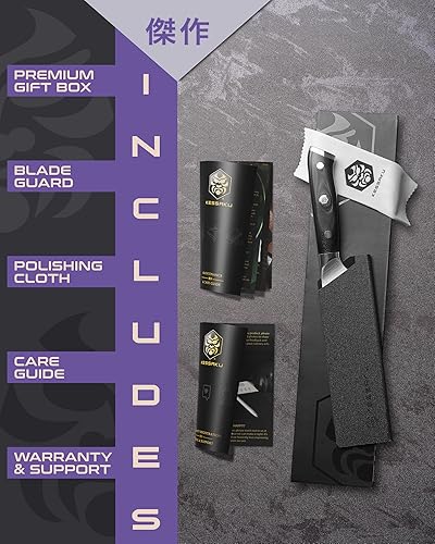 Vista 122 de KESSAKU Nakiri - Cuchillo de 7 pulgadas - Serie Dynasty - Cuchillo asiático para verduras - Cuchillo de cocina afilado - ThyssenKrupp forjado