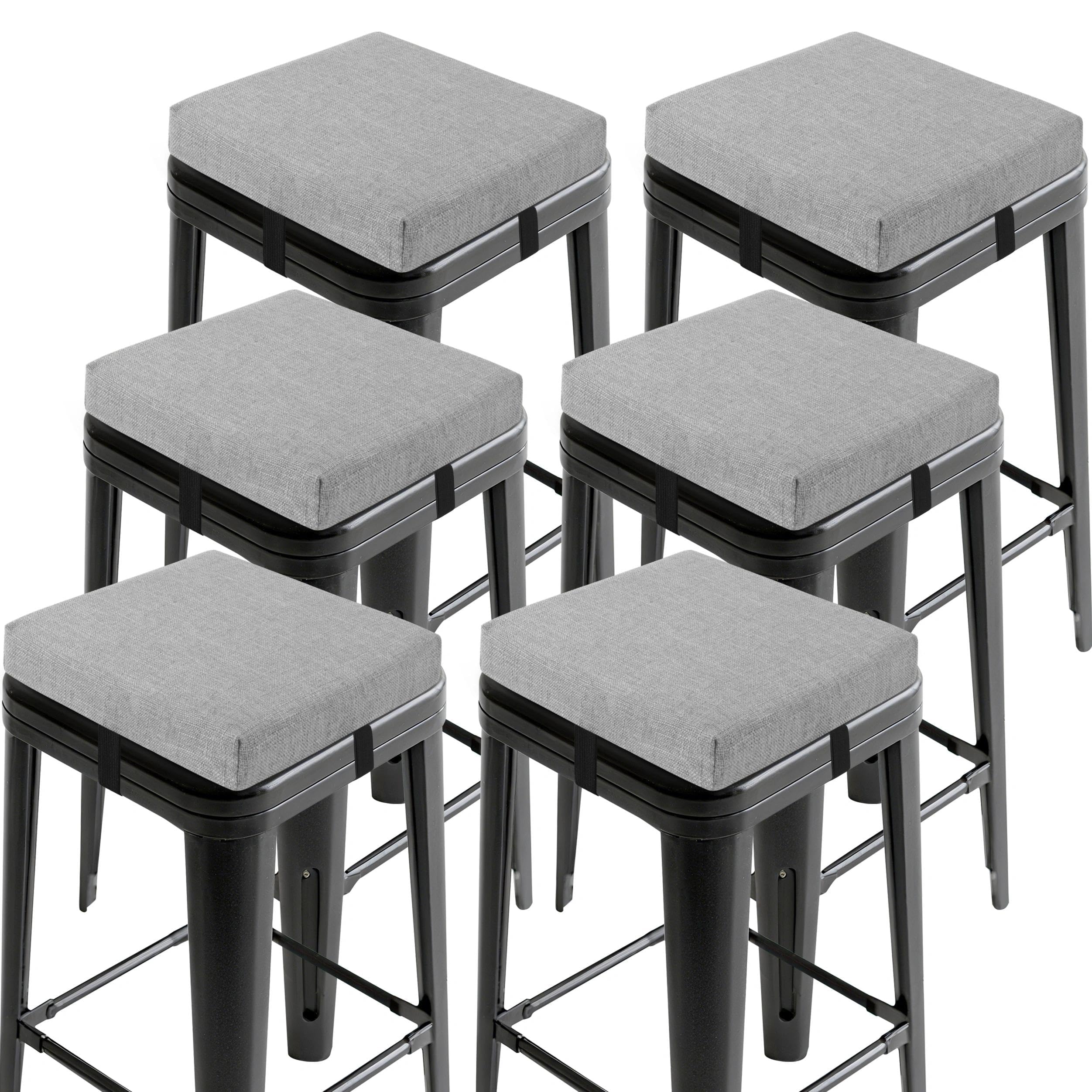 OVOV Set of 6 Bar Stool Cushions Square Non-Slip Cushions for Bar Stools with Ties Small Seat Pads with Washable Cover 12" x 12" (Light Grey)