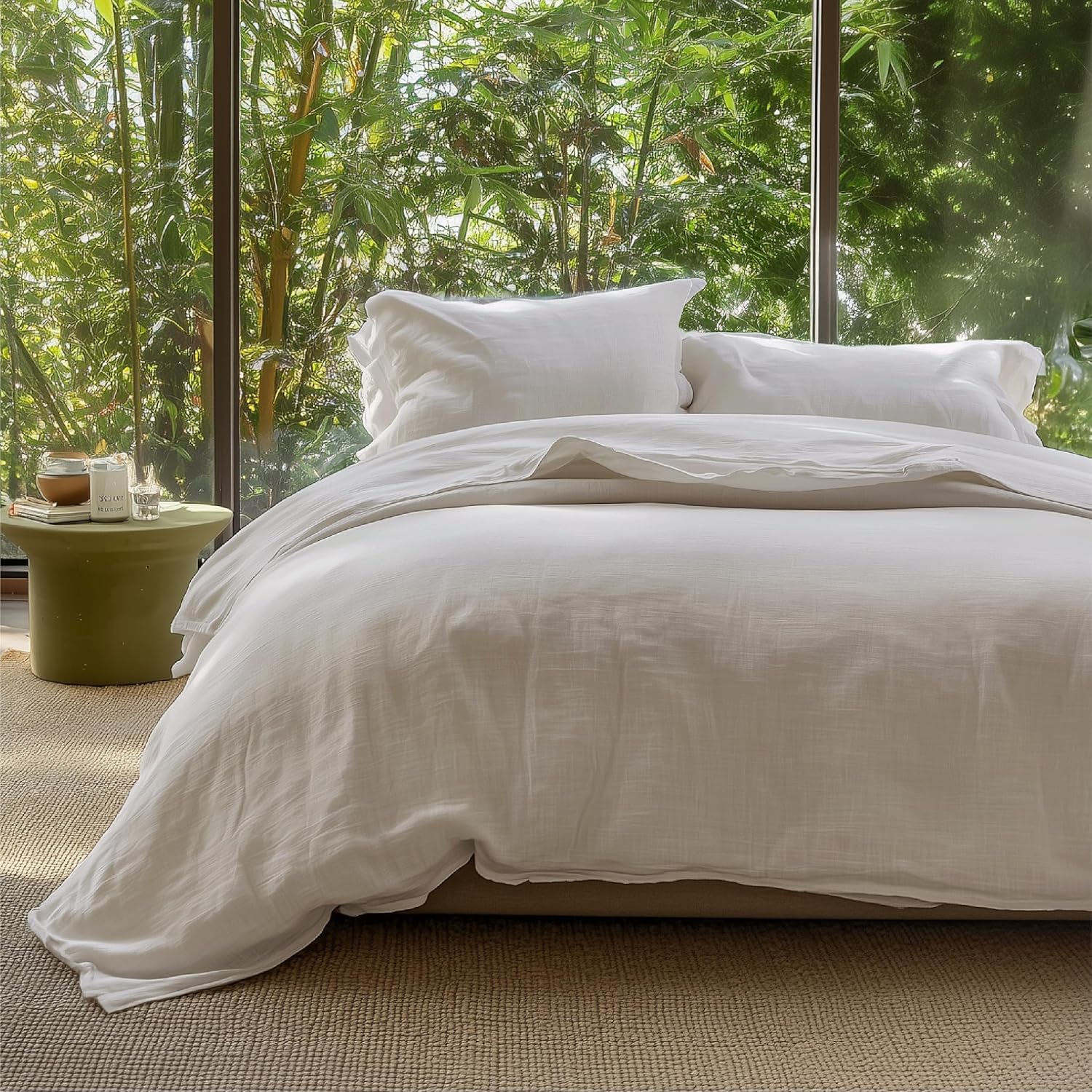 Bedsure Muslin Duvet Cover Oversized King - Cotton Blend Rayon Derived from Bamboo, Cooling Duvet Covet for Hot Sleepers - Ultra-Soft & Breathable Bedding Set for All Seasons(Linen, 120"x98")