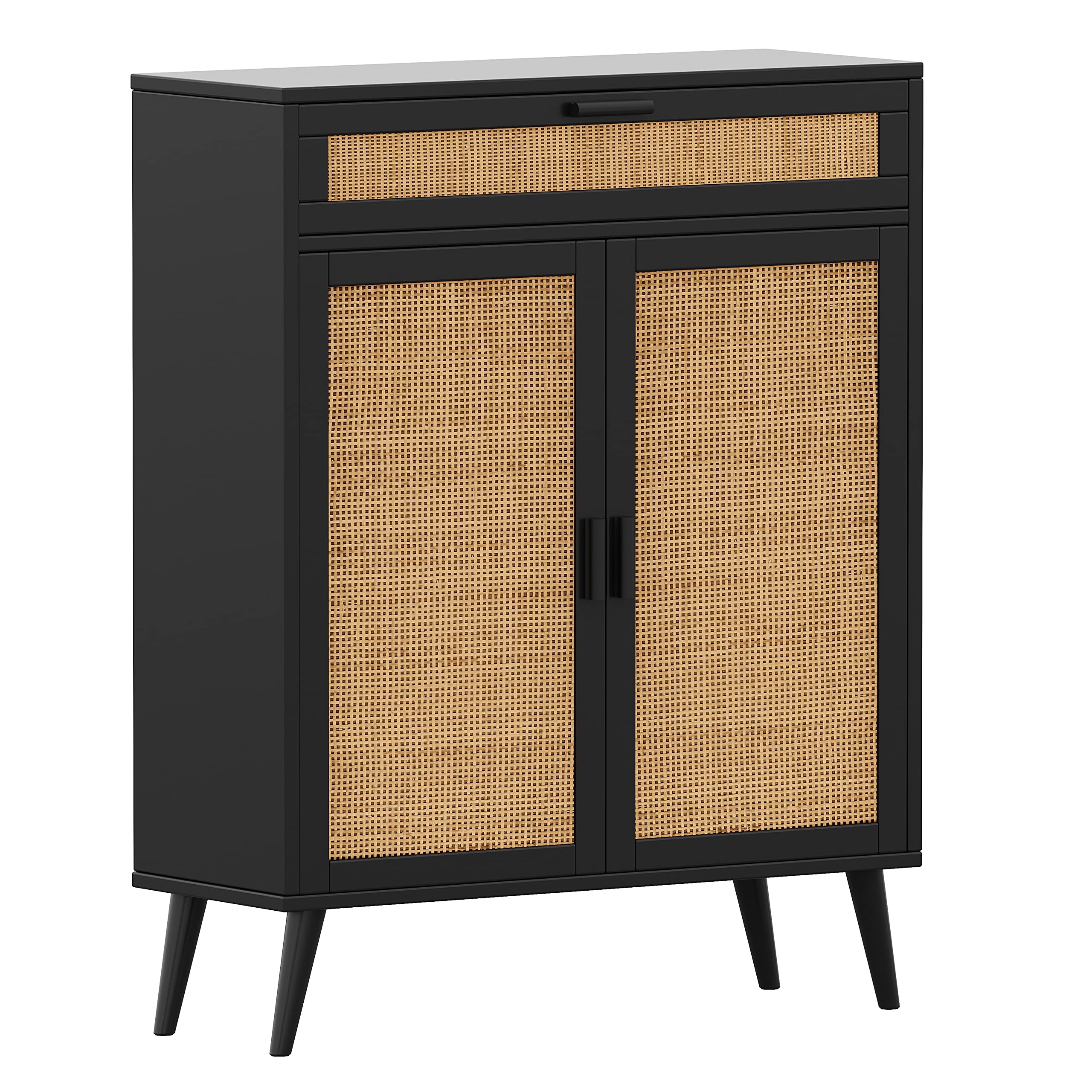 Rovaurx Armadietto Da Pavimento In Rattan BMGZ107 – Mobile Bagno Con Ante E Cassetto, Organizzatore Autoportante, Colore Naturale