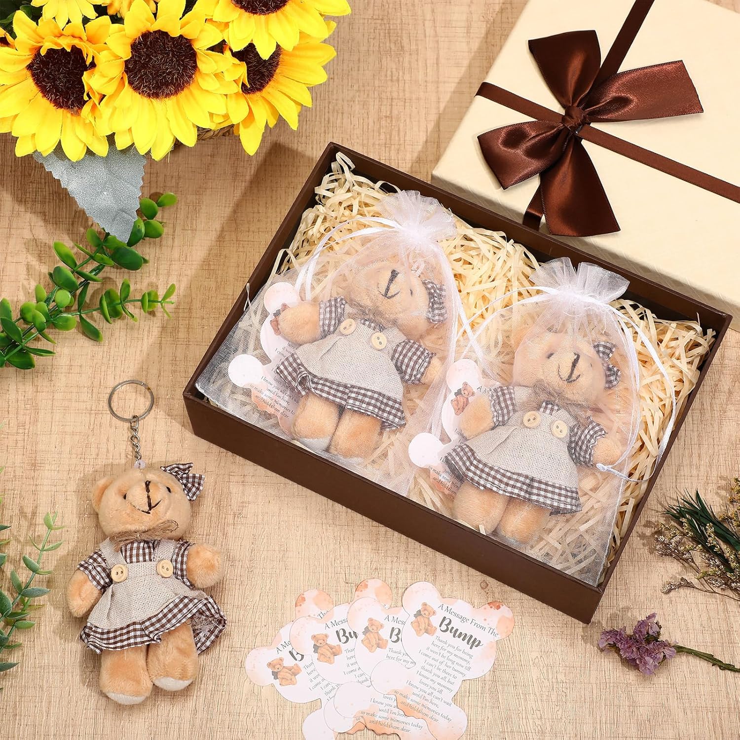 Poen 25 Sets Bear Baby Shower Favors Keychains for Guest 5.12 Inch Stuffed Plush Bears Plaid Return Gifts for Birthday Party