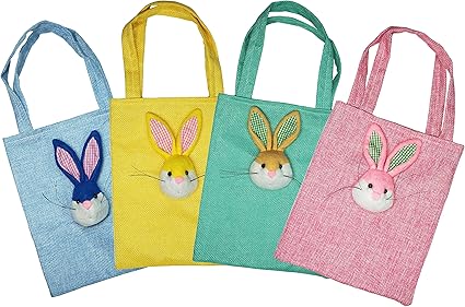 Paquete de 4 Bolsas de Regalo de Conejo para Pascua en Colores Pastel