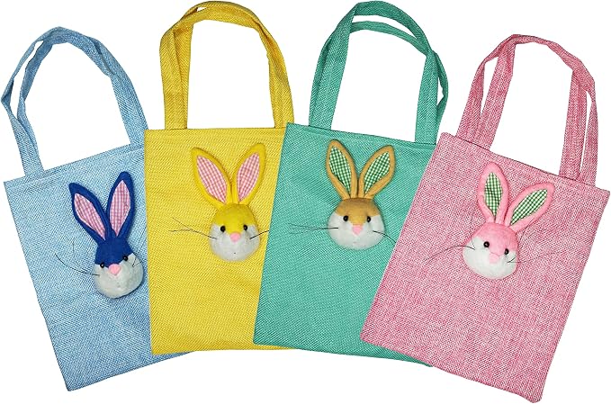 Paquete de 4 Bolsas de Regalo de Conejo para Pascua en Colores Pastel