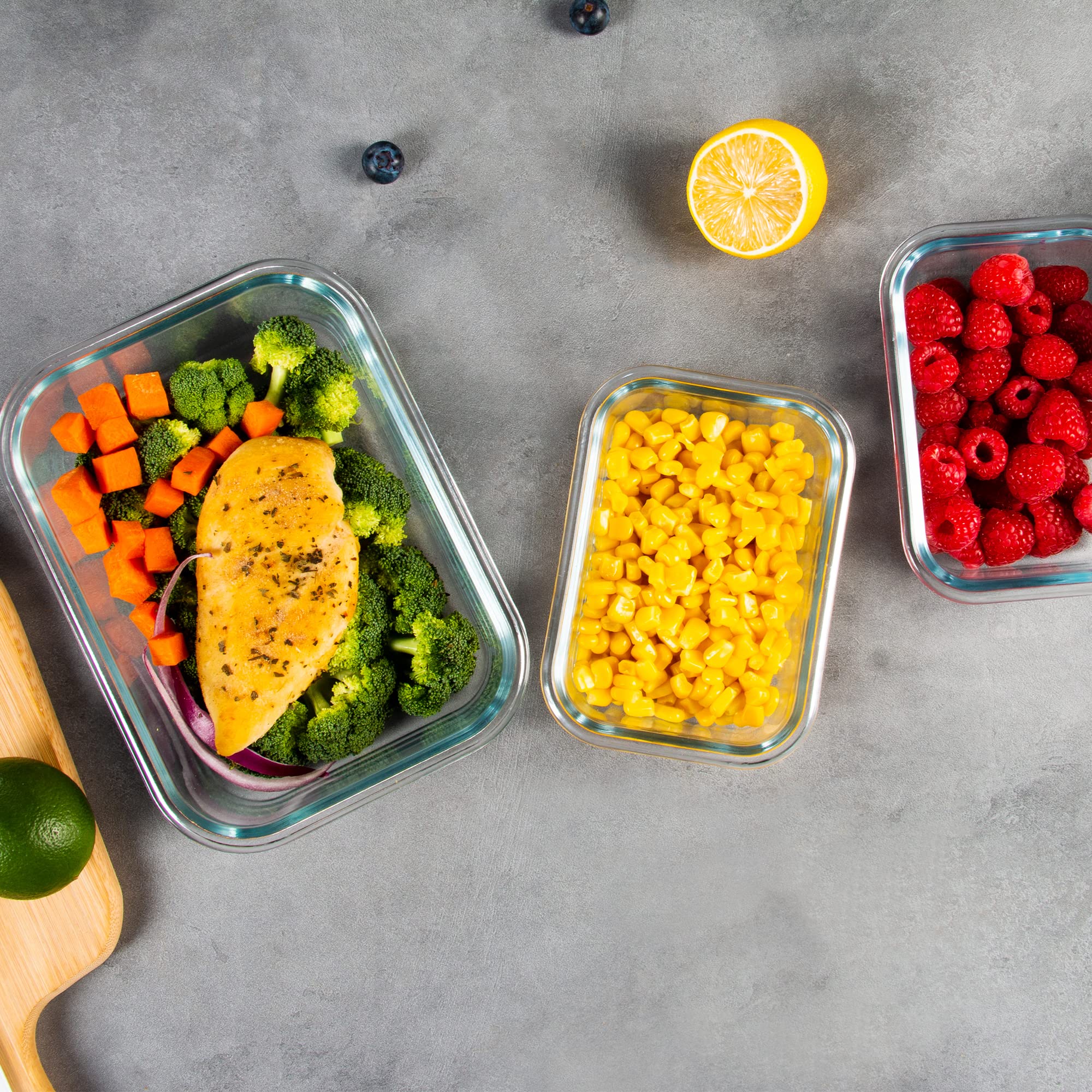 Confezione da 10 contenitori per alimenti in vetro, ermetici per la preparazione dei pasti con coperchio, contenitori in vetro, adatti al microonde e alla lavastoviglie, 5 colori