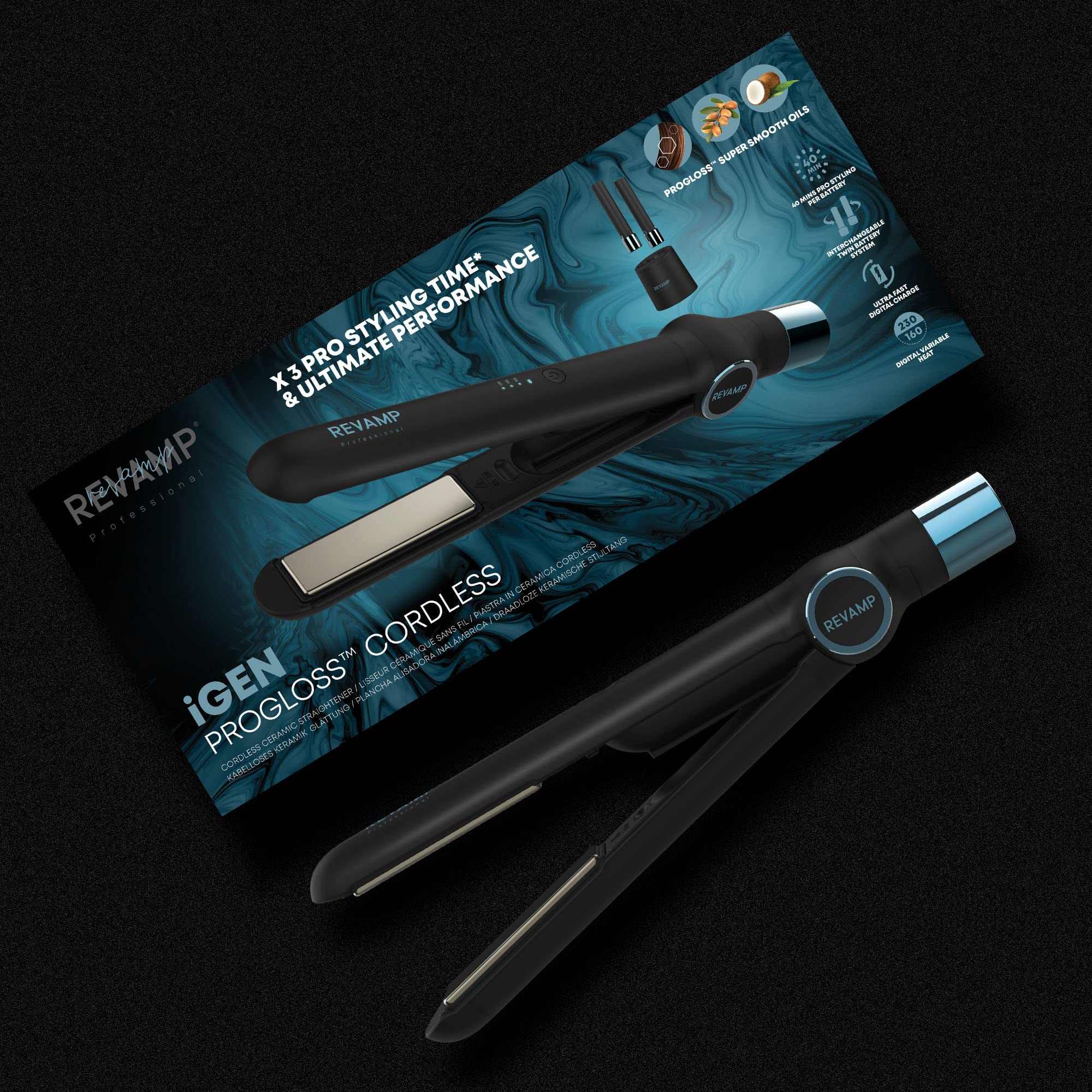 REVAMP iGen Plancha de Pelo Inalámbrica de Cerámica - Recargable | Ideal para Viaje, Modo Seguro para Vuelos, Portátil, para Alisar, Rizar y Ondular