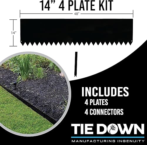 Miniatura 6 de Tie Down Kit de bordes metálicos de 48 x 14 pulgadas, 4 placas de acero y 4 conectores de acero, perfecto para bordes de césped, bordes de jardín,