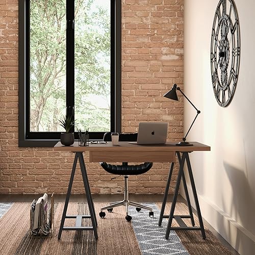 Miniatura 208 de SIMPLIHOME Sawhorse - Mesita de noche de madera maciza de 24 pulgadas de ancho, moderna, industrial, color gris envejecido, para sala de estar y